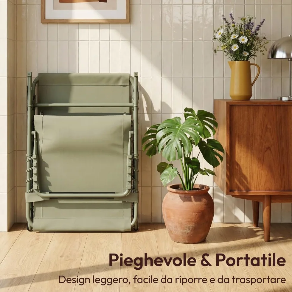 CASABEL Sedia Sdraio Pieghevole da Giardino, Set di 2 Lettini Pieghevoli Esterno Comodi e Resistenti, Struttura in Acciaio e Rivestimento in Textilene, Arredo Giardino Prendisole, Verde salvia