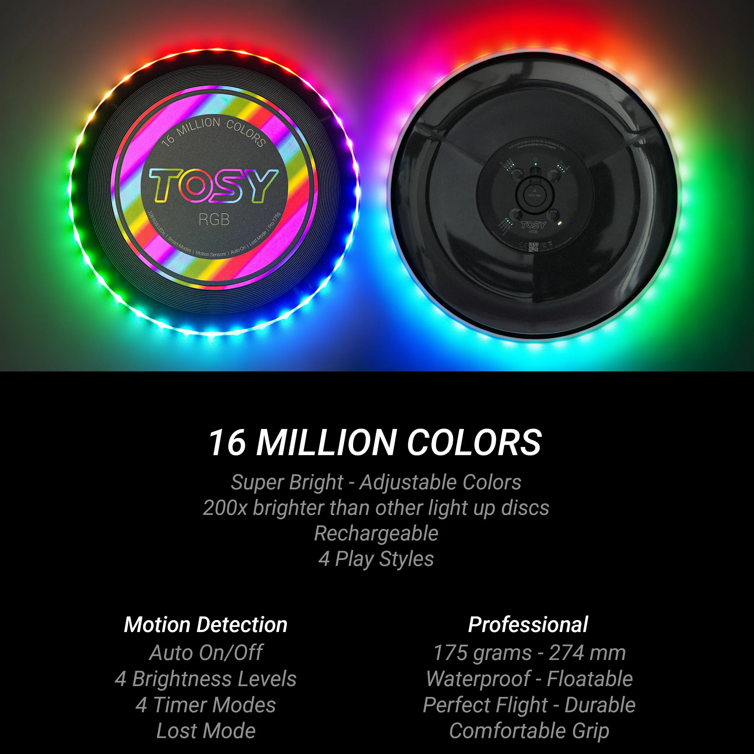 TOSY Disco volante Frisbee 175g RGB LED 16 milioni di colori ricaricabile