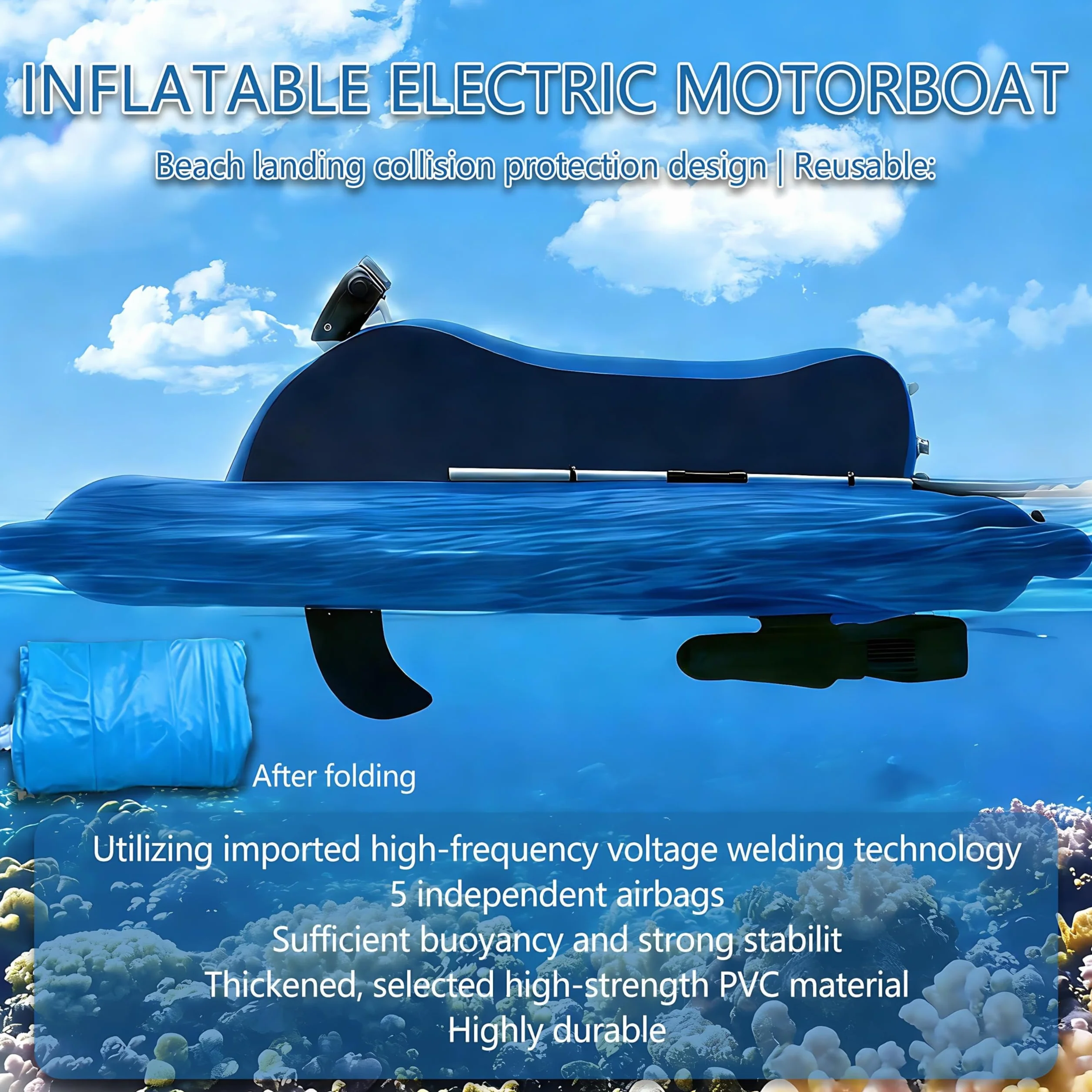 Motoscafo Gonfiabile Elettrico 10000mAh 3-7 Km/H 45-130 Min 220 kg