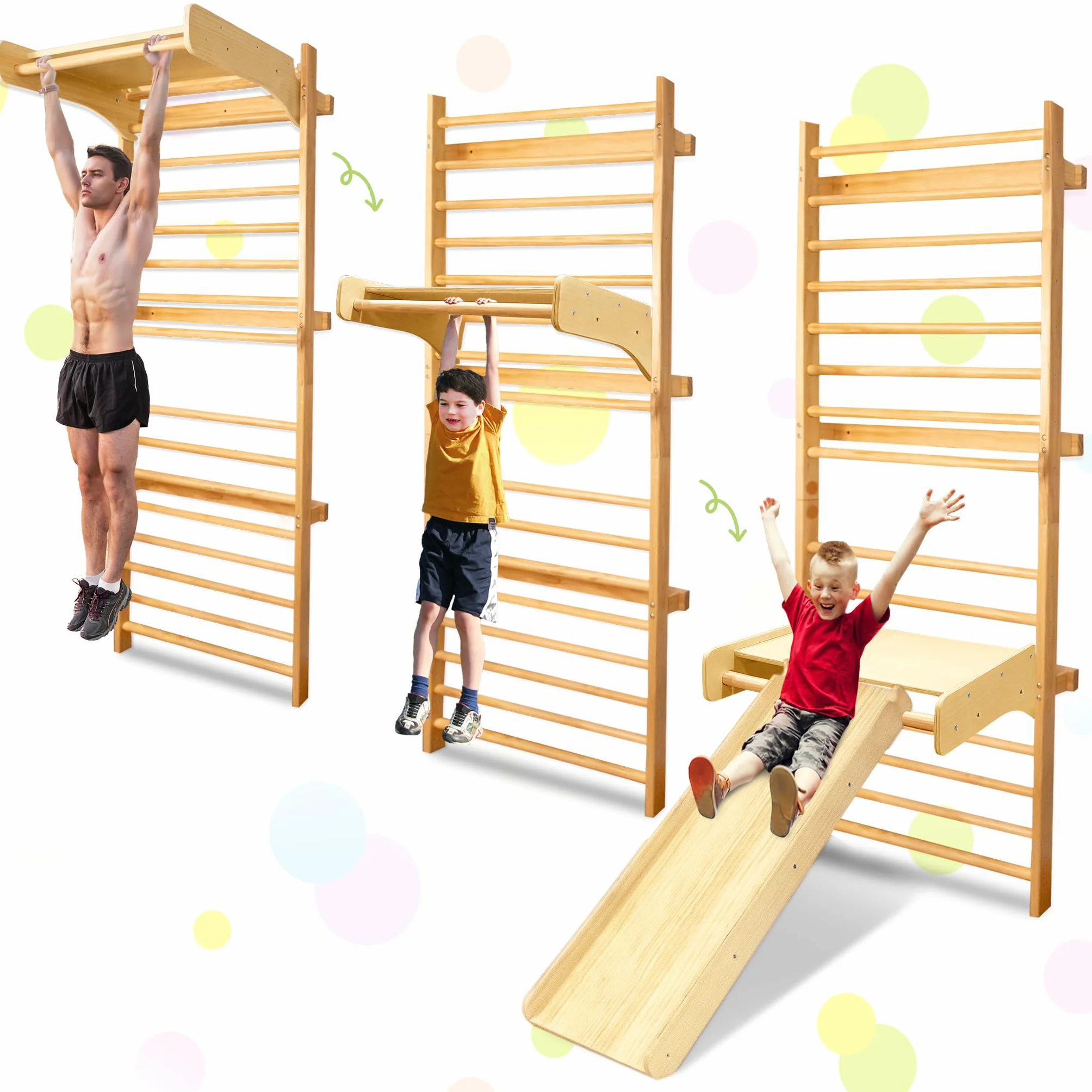 Aufun Parete per Arrampicata in legno con barre 215 x 82 x 6cm