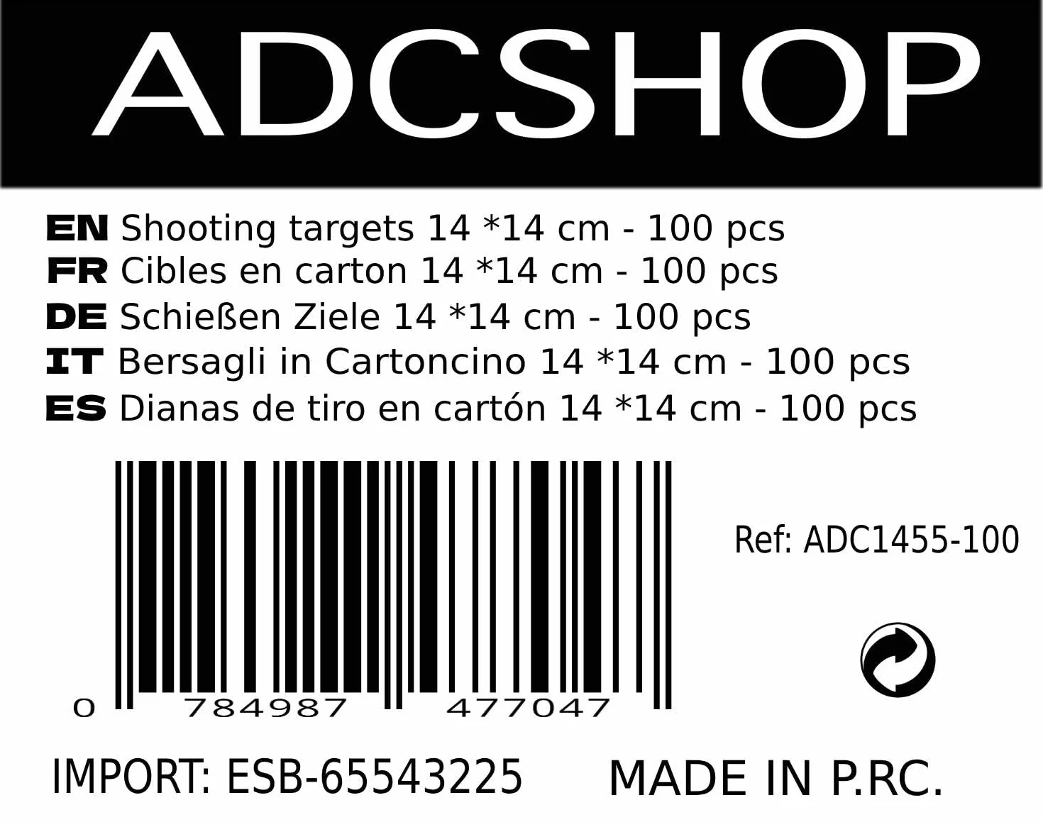 ADCHOP Besagli 14x14 cm 200 gr Confezione 100 pezzi tiro al bianco Airsoft Aria compressa