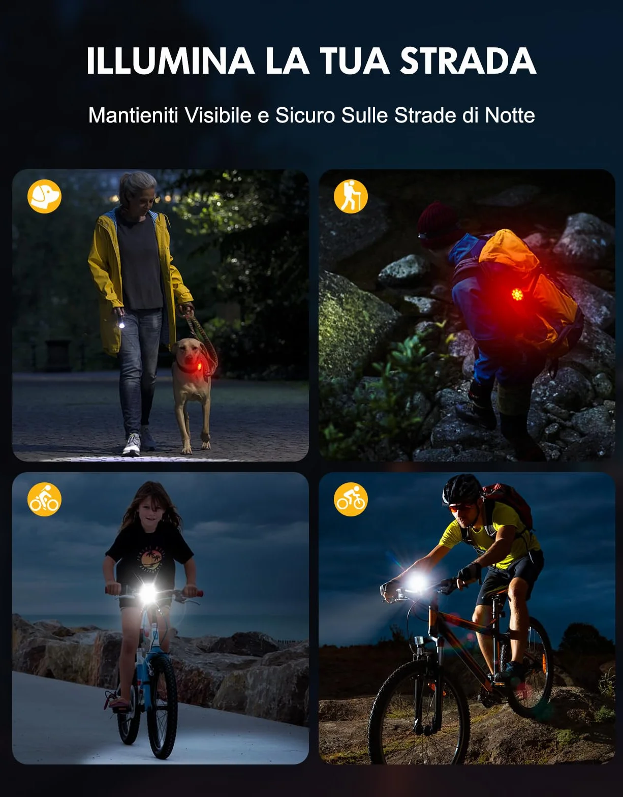Luci Bicicletta LED Anteriore e Posteriore Ricaricabili USB IP65, Kit 8+7 Modalità Super Luminose per Bici Strada