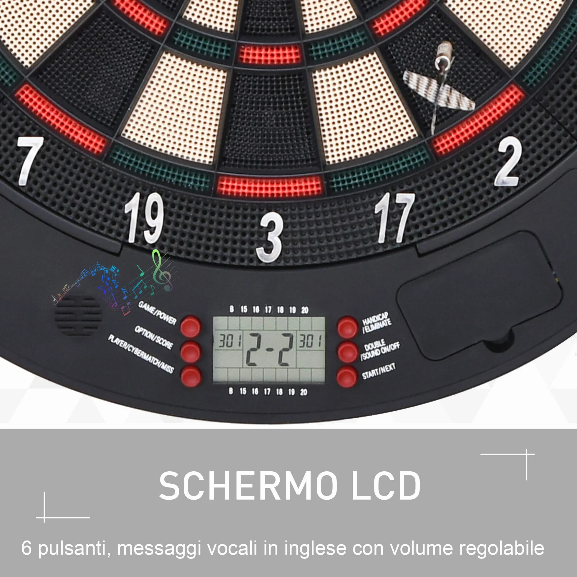 HOMCOM Bersaglio Freccette Elettronico 8 Giocatori 6 Freccette Schermo LCD 26 Modalità Gioco
