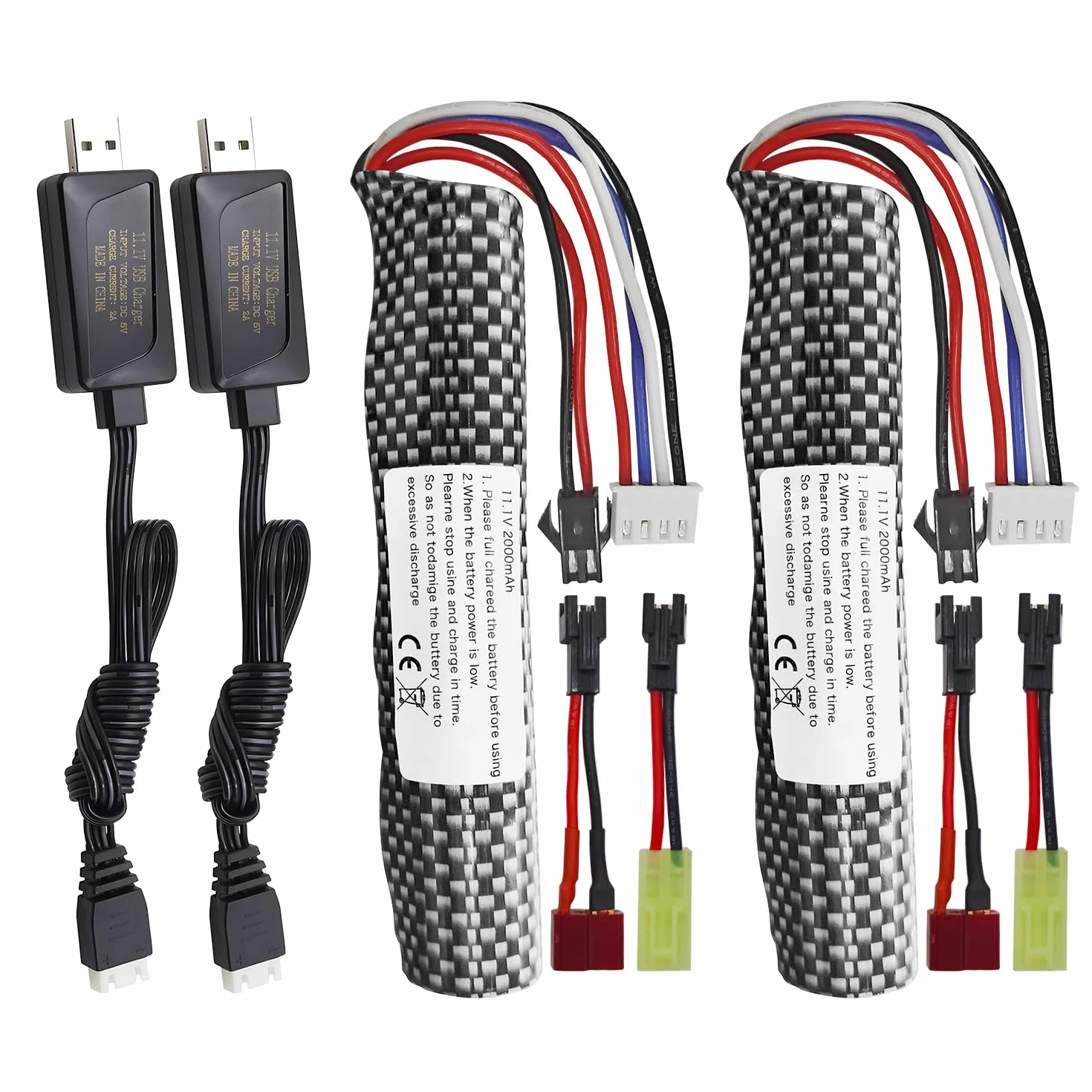 Batteria Li-ion 3S 11.1V 2000mAh SM-2P con cavo USB per Airsoft Gel Ball Blaster