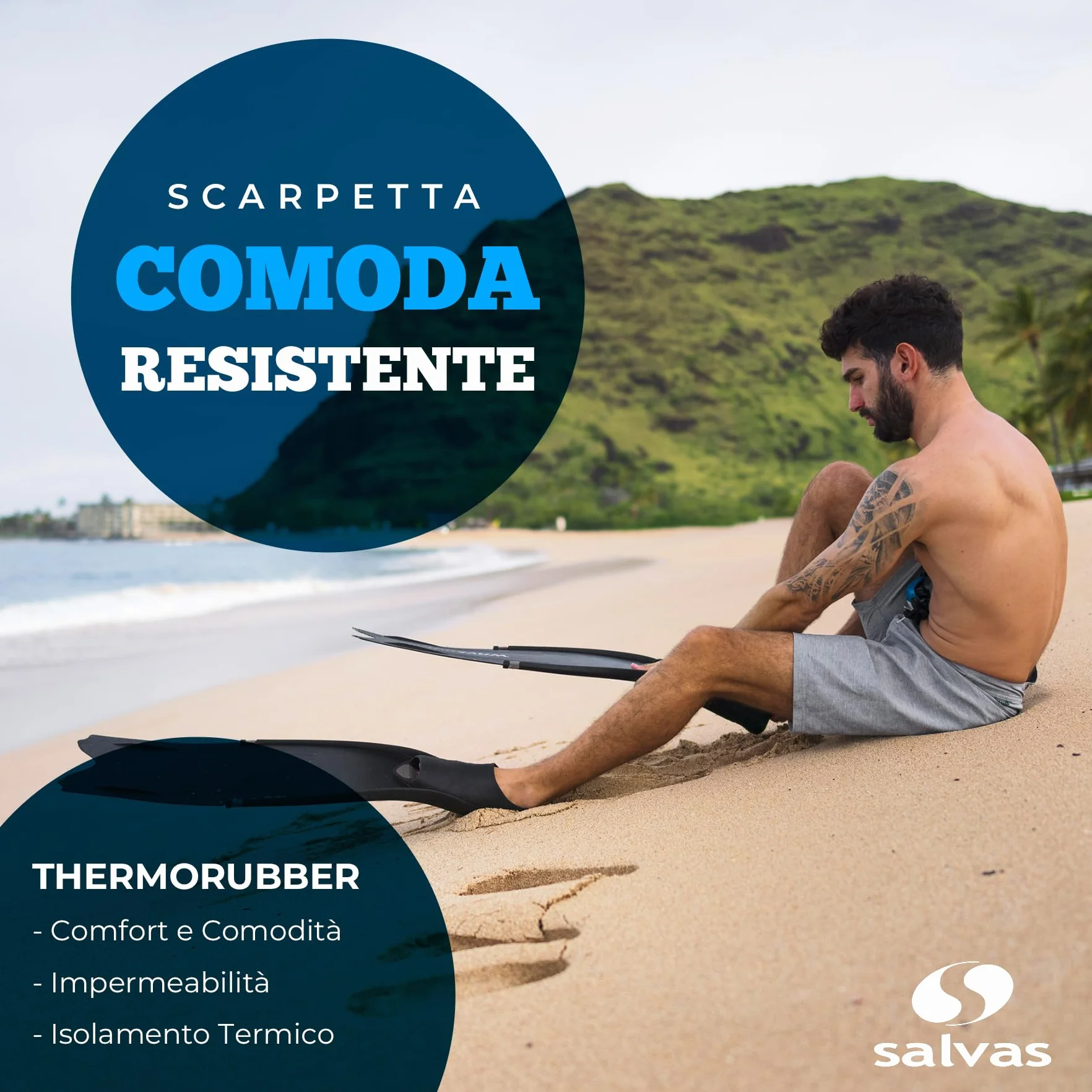 Salvas Pinne Snorkeling Shark Uomo Pala Lunga Thermorubber Technoflex