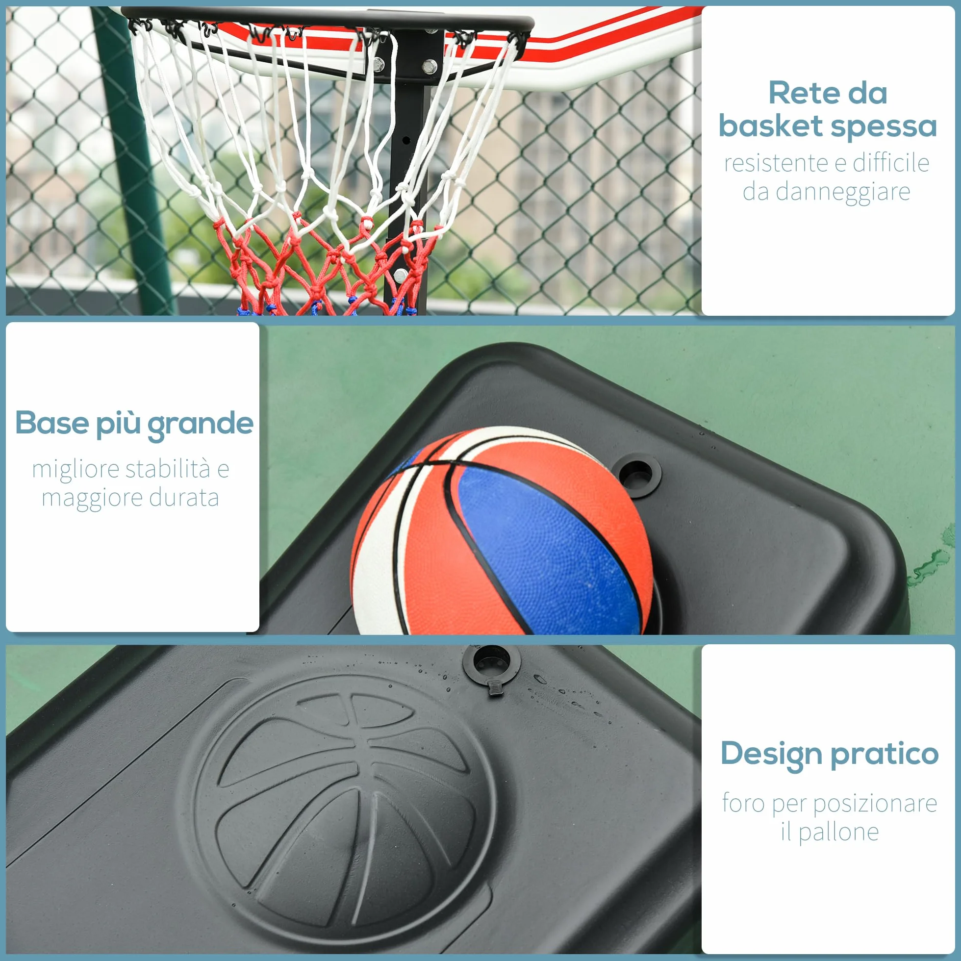 HOMCOM Canestro da Basket da Esterno in Acciaio Regolabile 73x49x194-249 cm