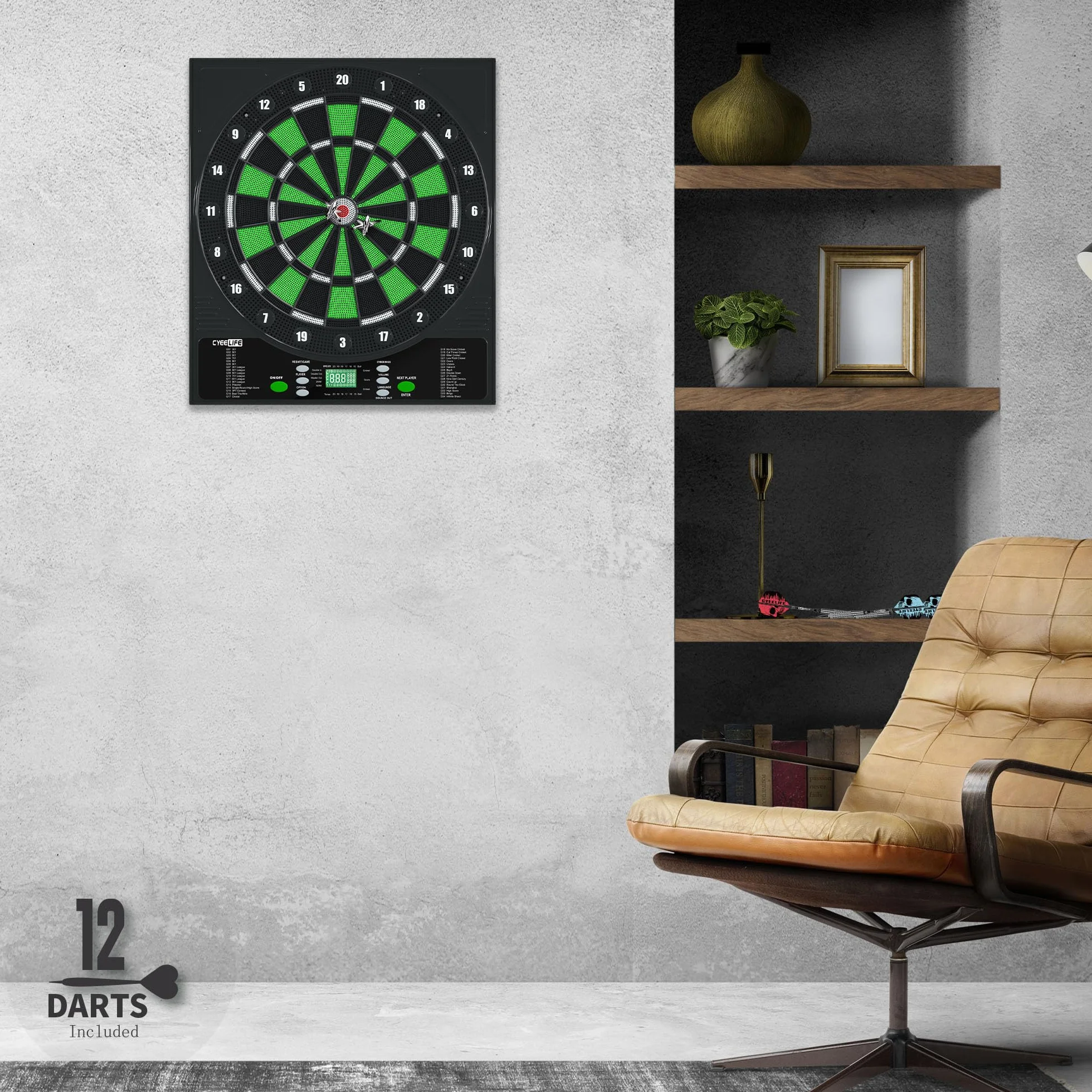 CyeeLife Tavola da Freccette Elettronica Dartboard 12 Frecce 50 Punte 24 Voli Accessori 1-8 Giocatori