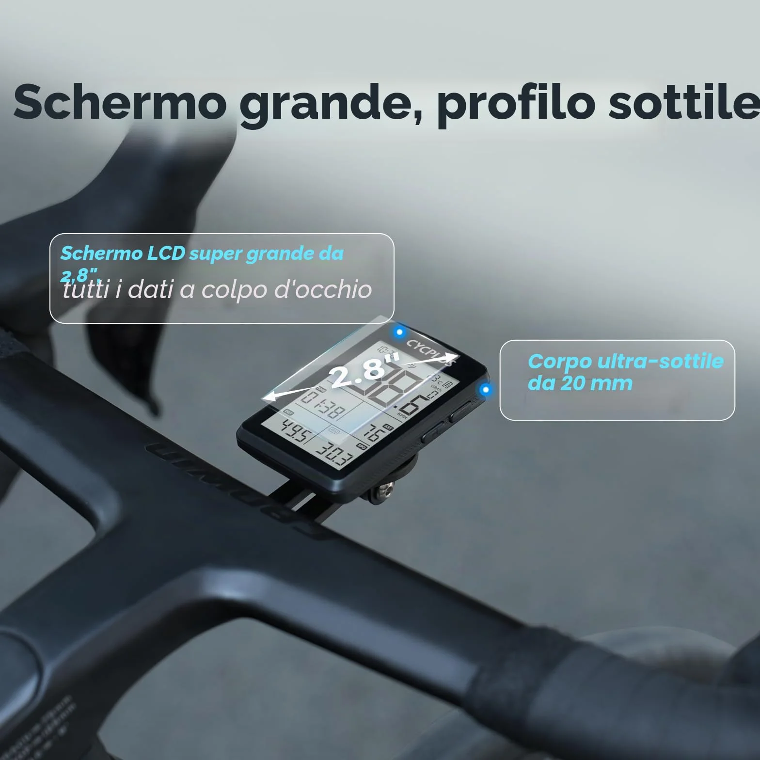 CYCPLUS ANT+ Computer per bicicletta GPS wireless, schermo LCD 2,8 pollici, batteria 100 ore, tachimetro retroilluminazione automatica