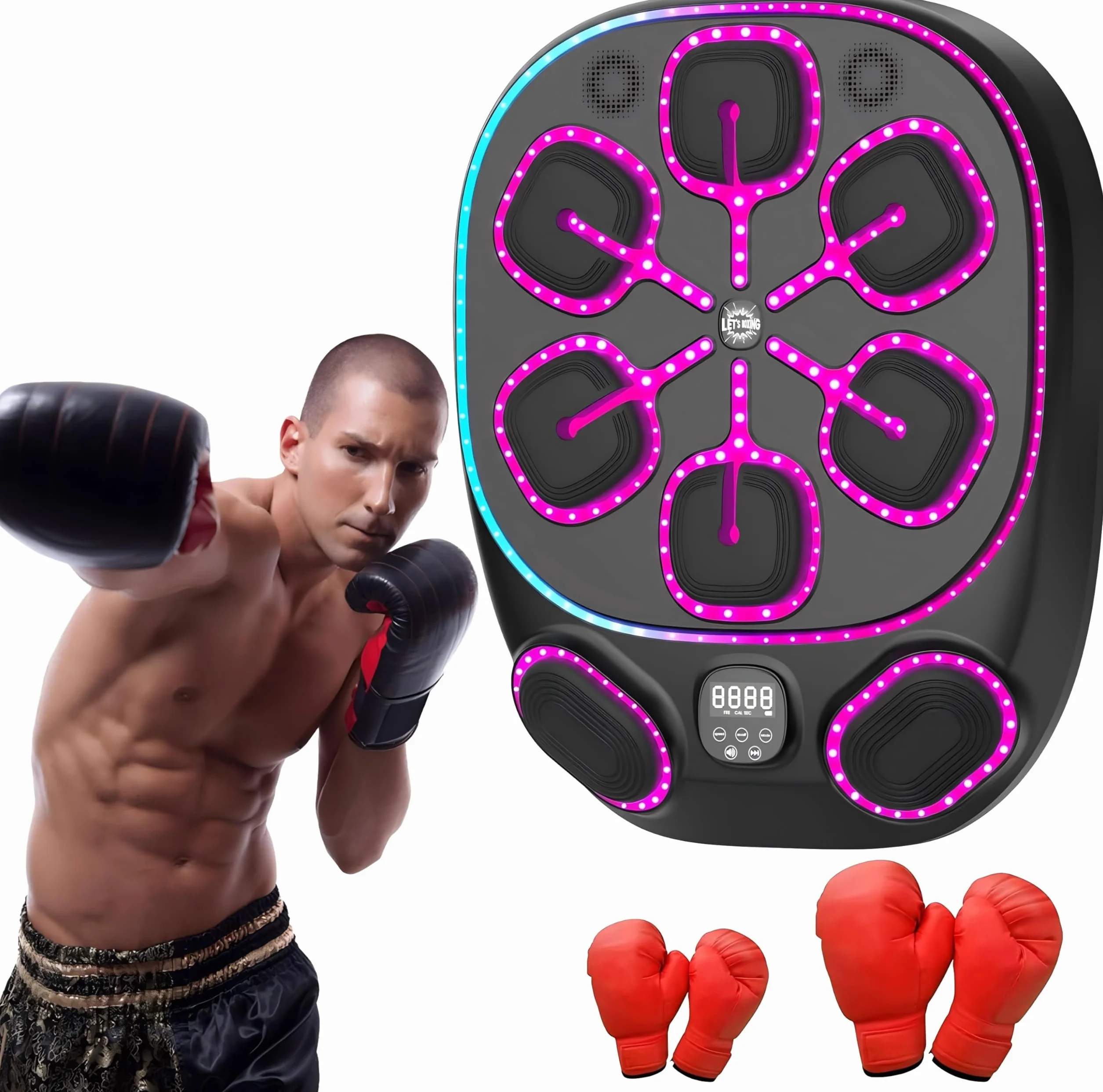 Macchina da Boxe Musicale con luci LED, Bluetooth, 9 modalità di velocità e Funzione di conteggio – Macchina da Boxe Elettronica per Bambini e Adulti – Boxe Musicale per casa e Palestra