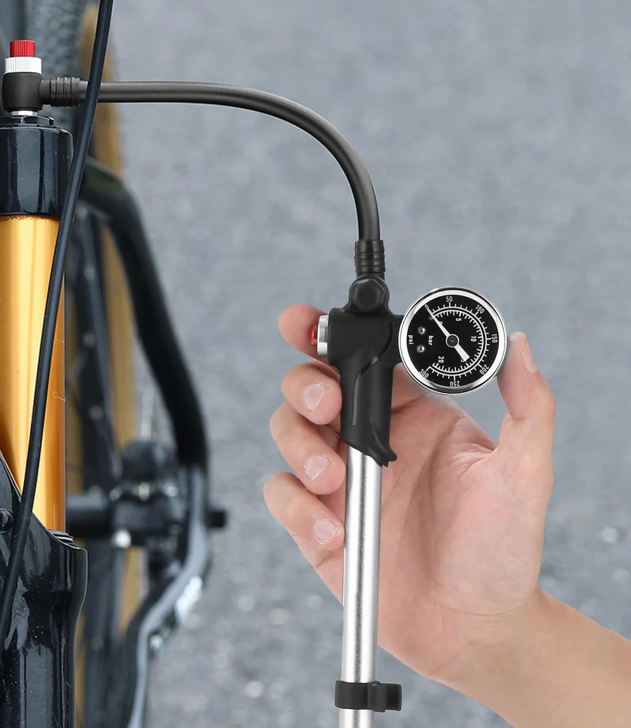 Pompa per ammortizzatori ad alta pressione Max 300 PSI con manometro e pulsante di spurgo 2 in 1 per bici MTB