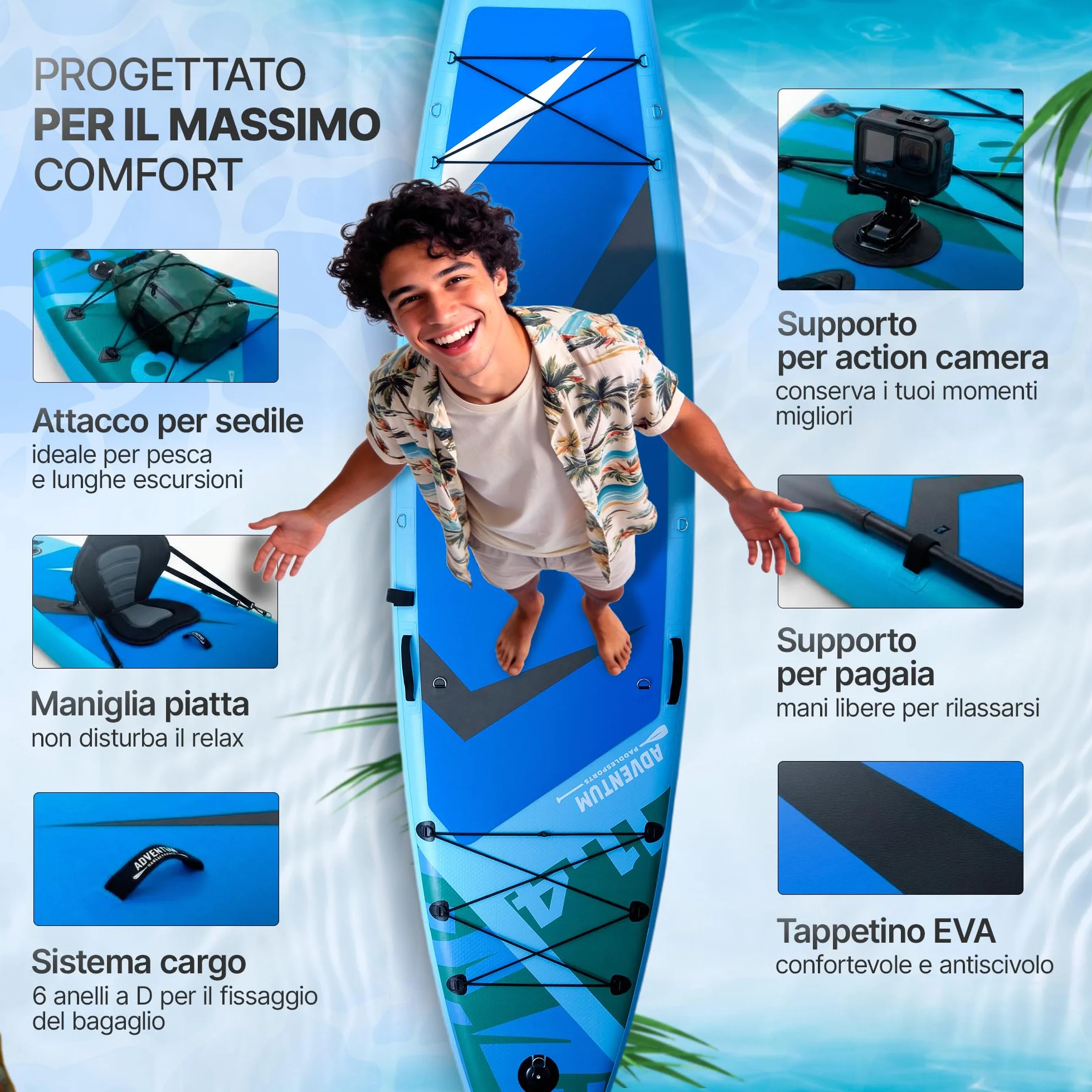Tavola da SUP Gonfiabile Allround 329-384 cm – Portata Fino a 230-270 kg, Ultra Stabile e Manovrabile – Supporto Action Camera – Ideale per Tutti, Famiglie, Amici, Cane, Relax, Yoga e Touring