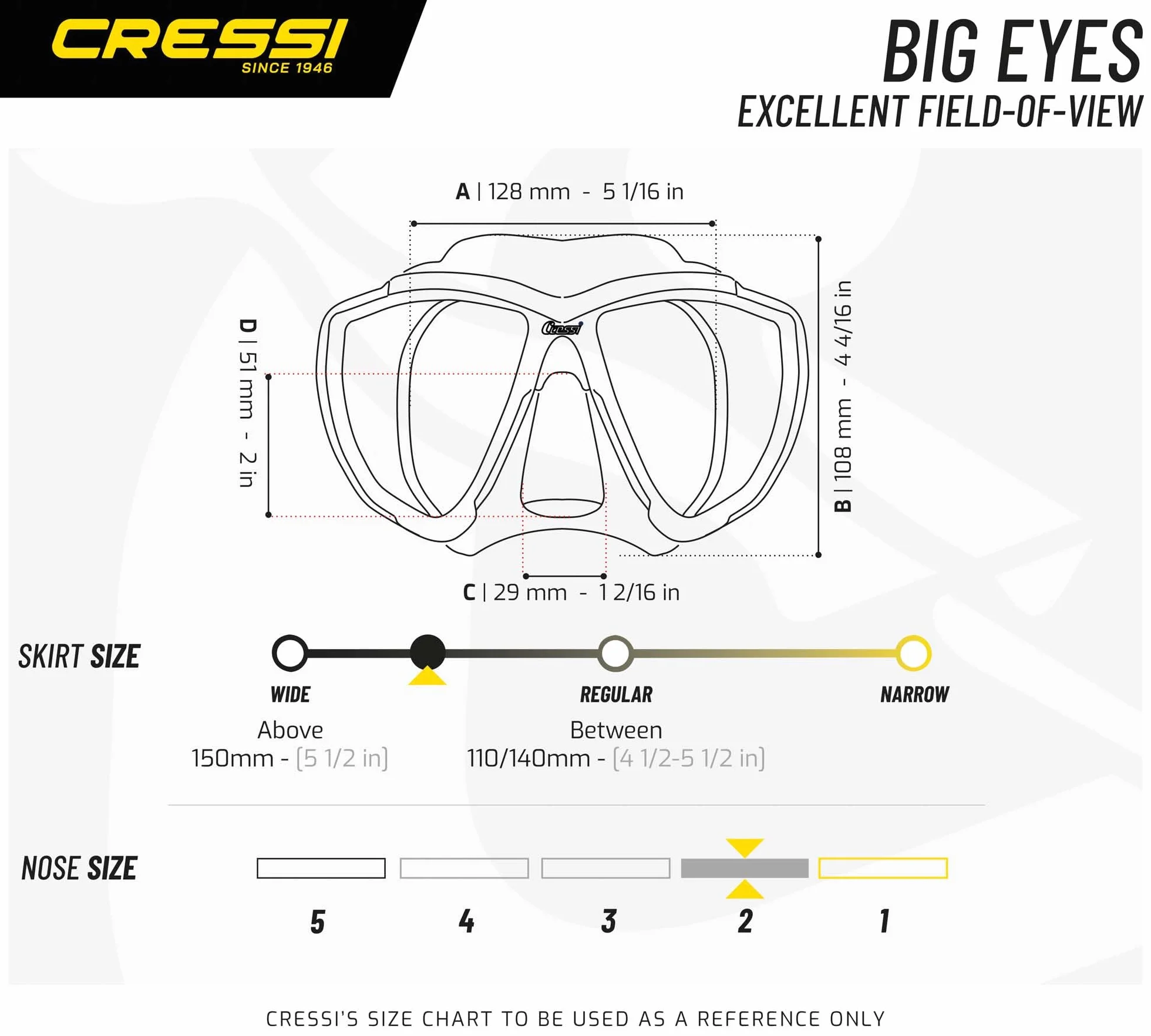 CRESSI Big Eyes Maschera Singola o Combo Set Maschera + Snorkel Ultra Dry per Immersioni e Snorkeling