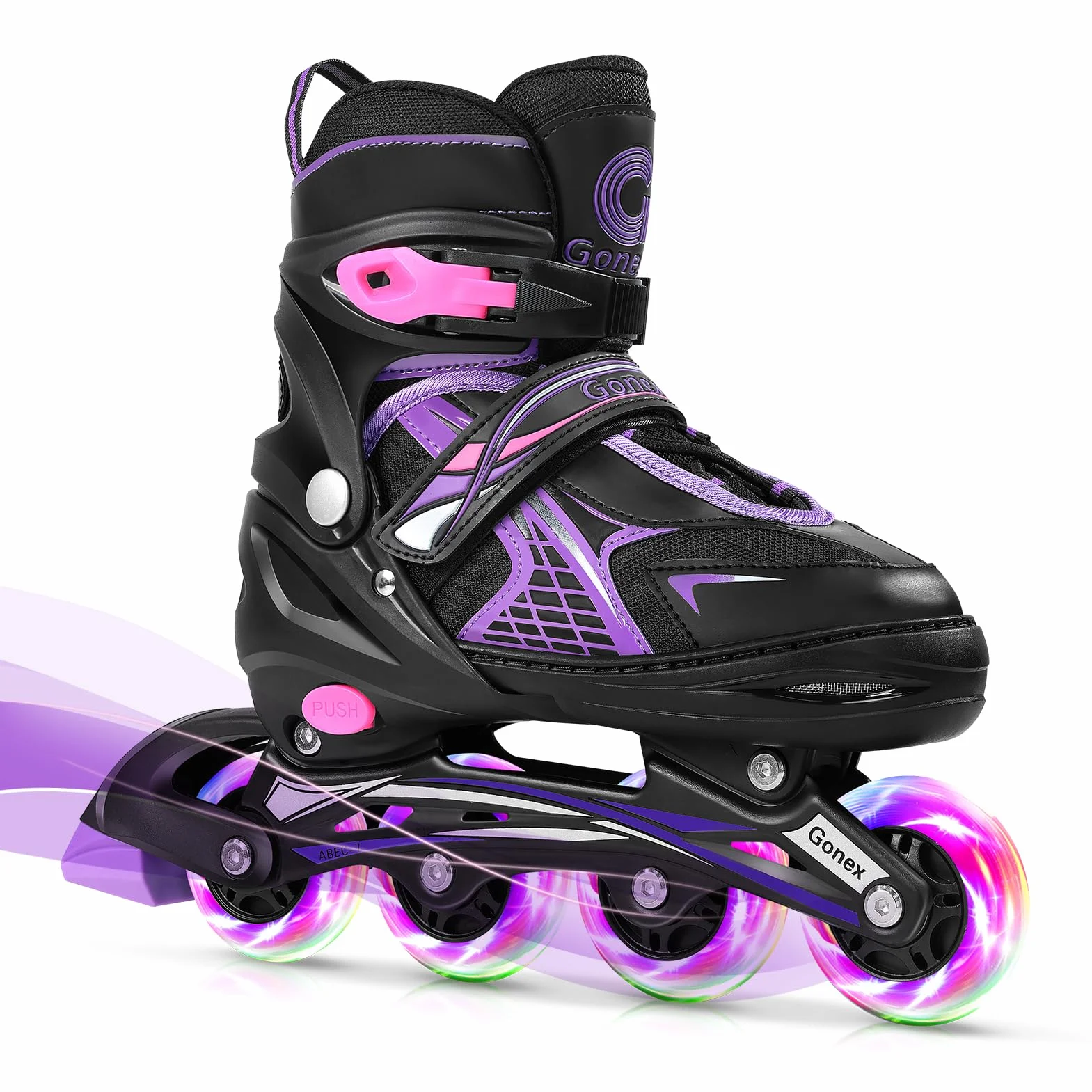 Gonex Pattini in Linea Regolabili con Ruote Luminosa, Inline Skates Bambina Ragazzo Adulti Donna (EU 31-42), Rosa/Verde