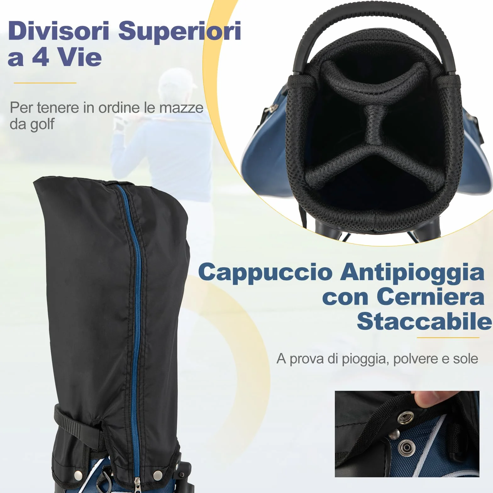 GYMAX Borsa da Golf con Cavalletto 20,5 x 14 x 125 cm