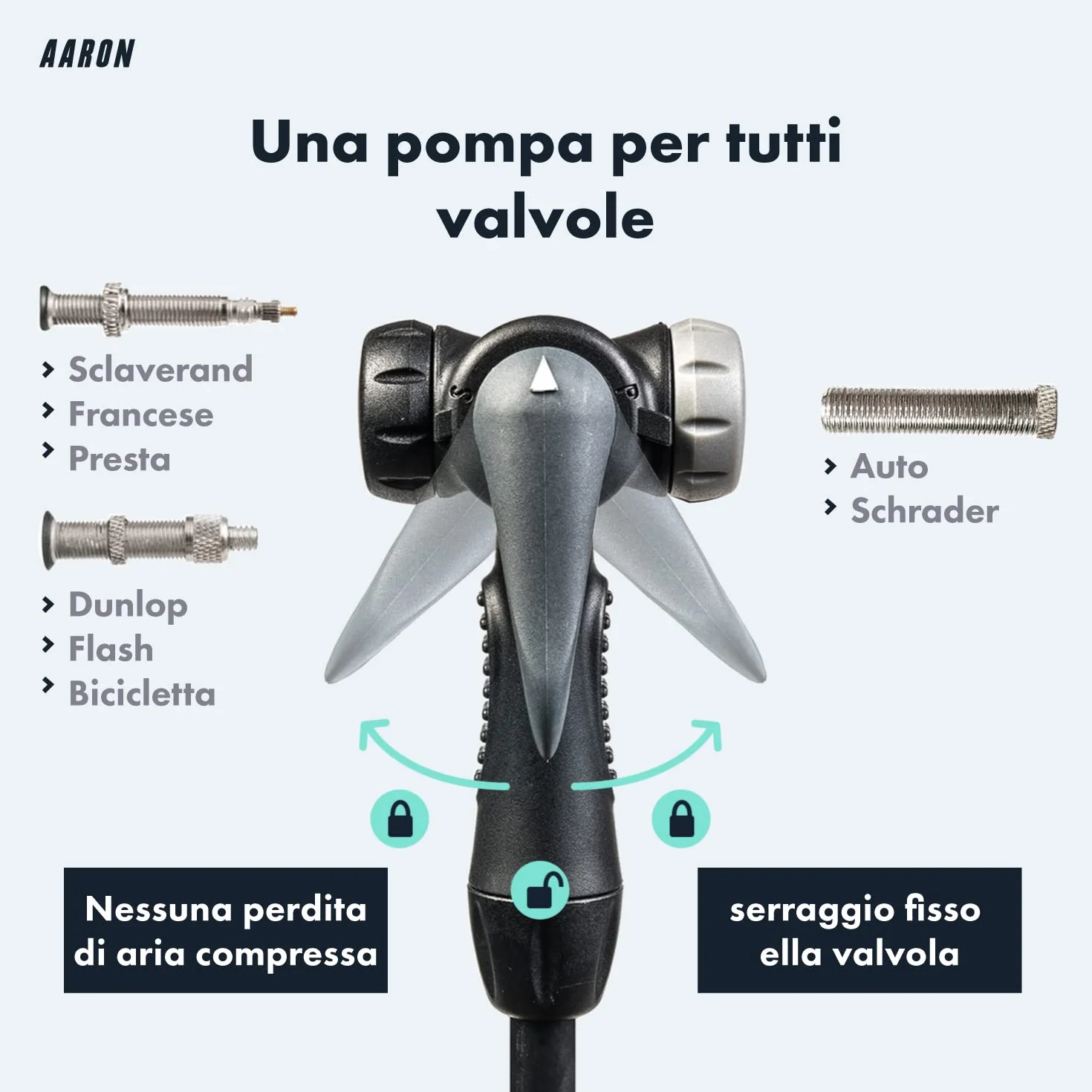 AARON Sport Pompa a Pavimento per Bicicletta Alta Pressione con Manometro per Valvole Bici Elettrica MTB Corsa