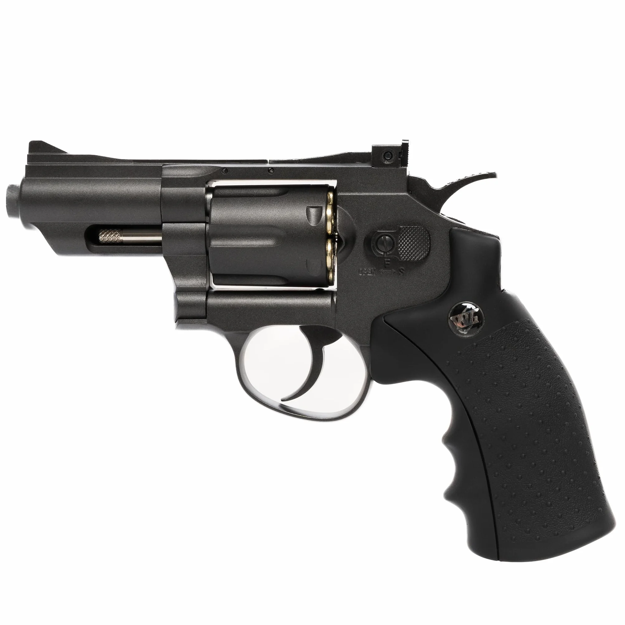 Pistola Softair Revolver a Pallini 6mm, 0,9 Joule, 34x12,5 cm, 5 Bombolette CO2, 1000 Pallini, Caricatore, 6 Bossoli