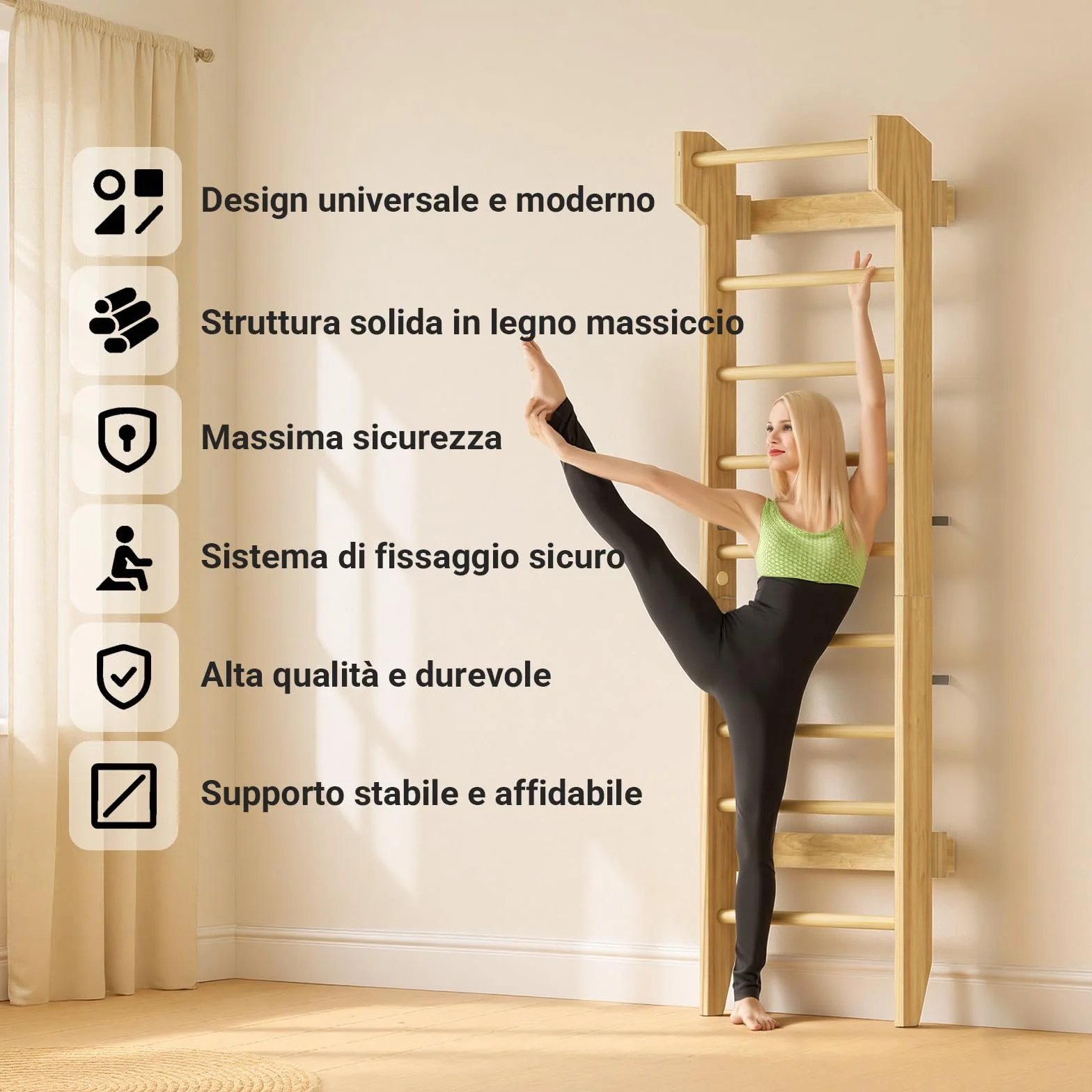 COSYLAND Spalliera Svedese in Legno da Parete 100 kg per Allenamento e Stretching