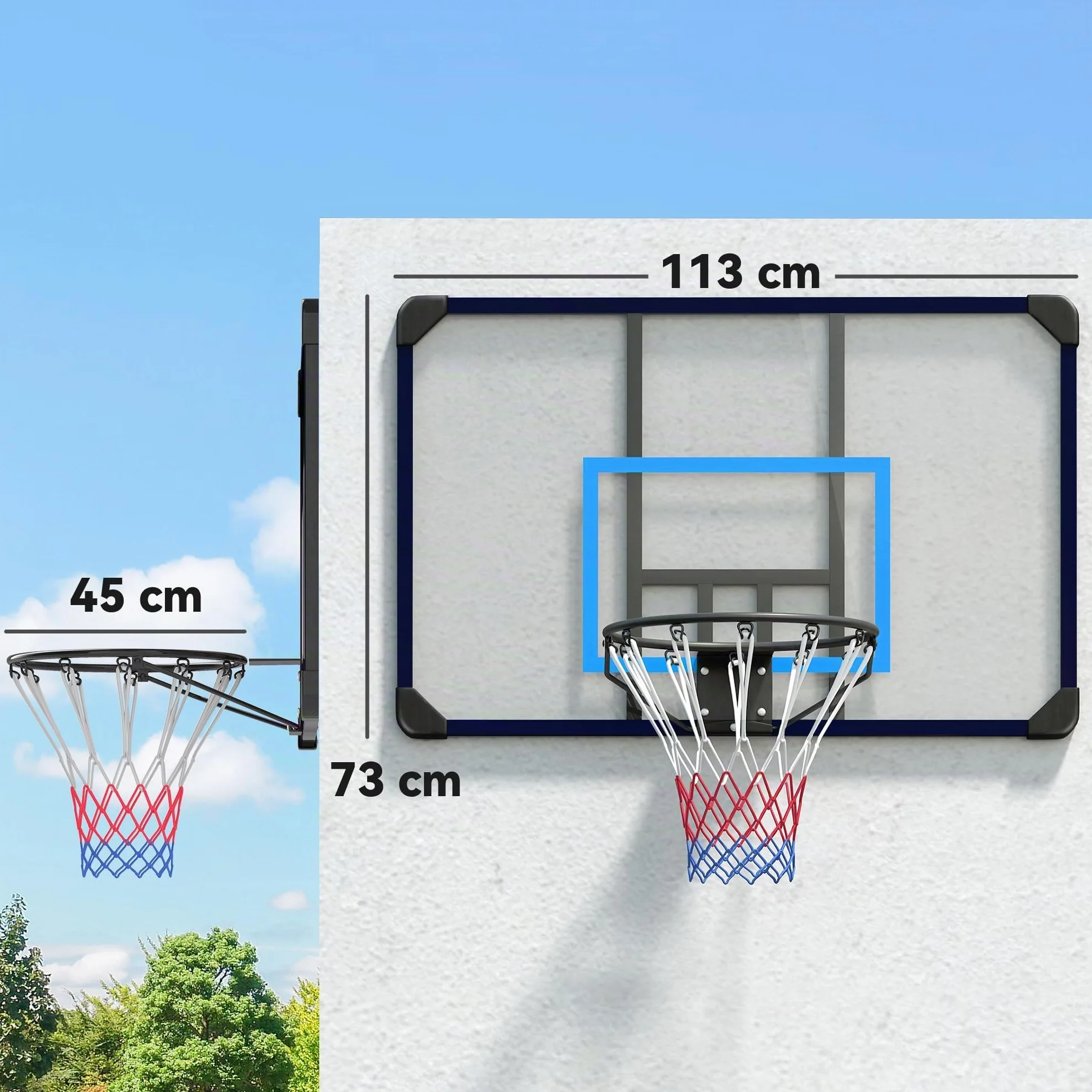 SPORTNOW Canestro Basket da Muro 113x61x73 cm Tabellone Infrangibile Cerchio Acciaio