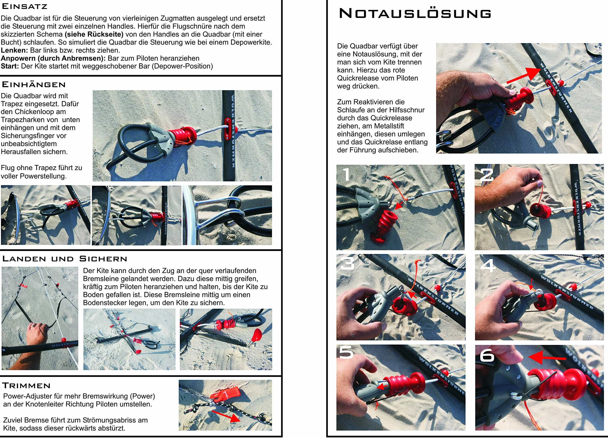 Wolkenstürmer Quad-Bar 60 cm manubrio a quattro linee per aquiloni acrobatici