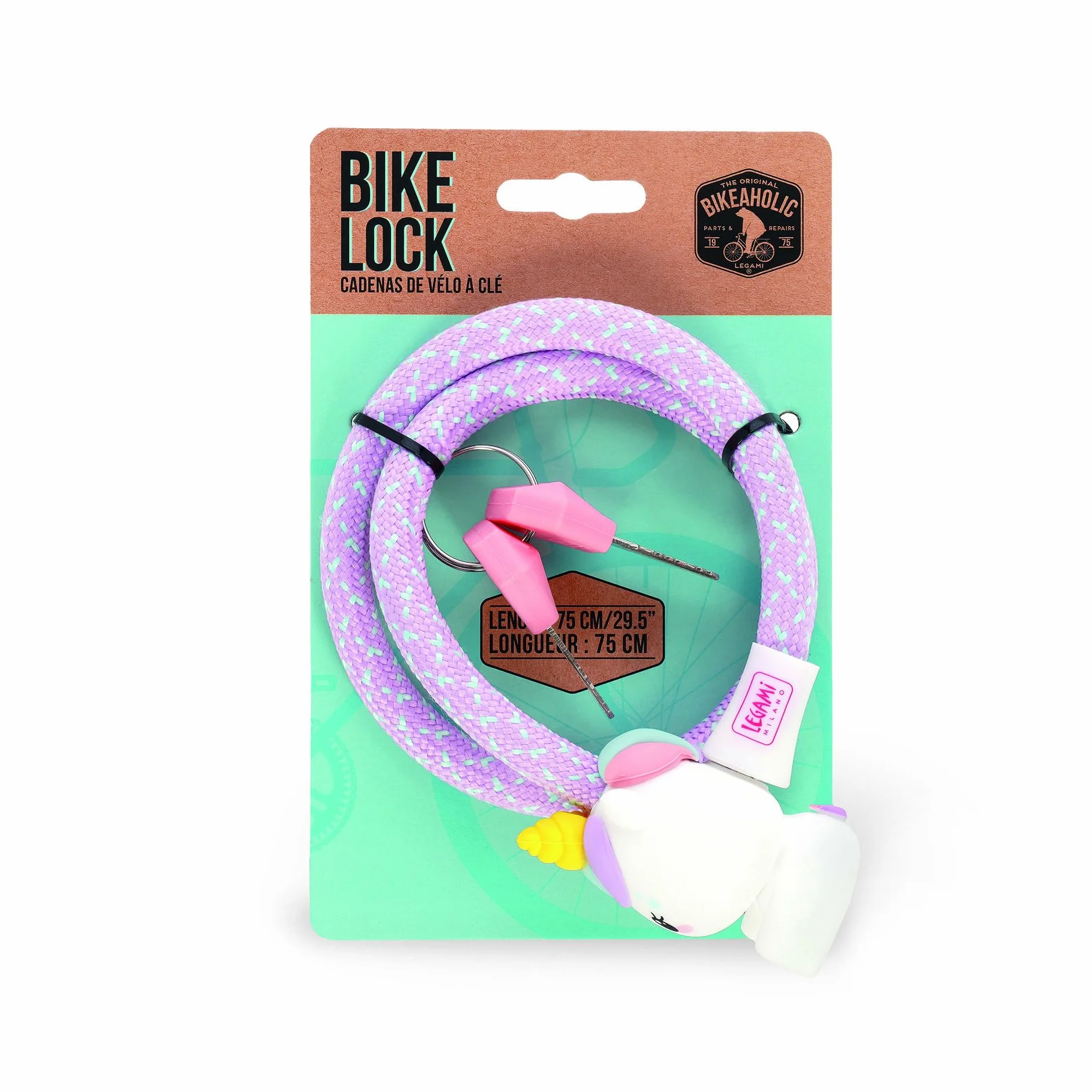 Legami Bike Lock Lucchetto per Bicicletta con Chiave Unicorn 75 cm Accessori Bicicletta Bambini
