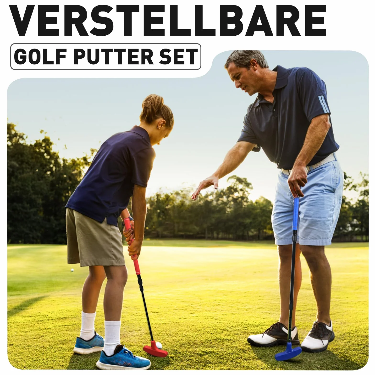 Regulowany zestaw putterów golfowych czerwony niebieski dla dzieci młodzieży