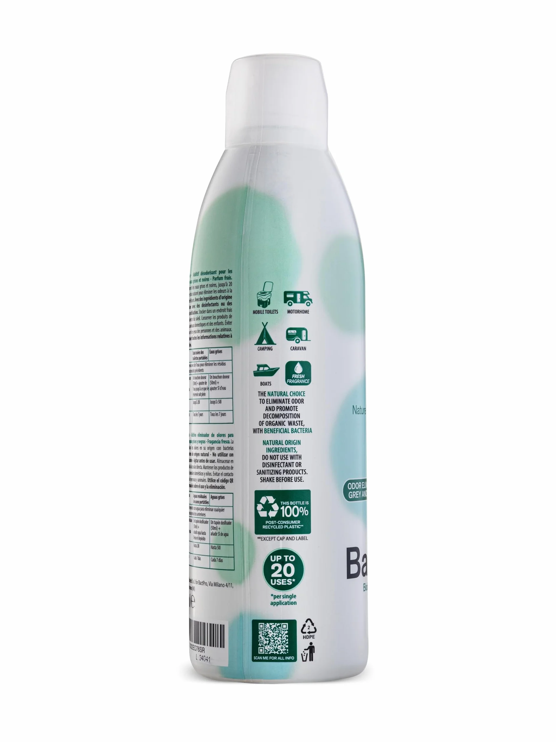 BactPro BactOut Additivo elimina odori per serbatoi acque nere e grigie 1L tappo dosatore