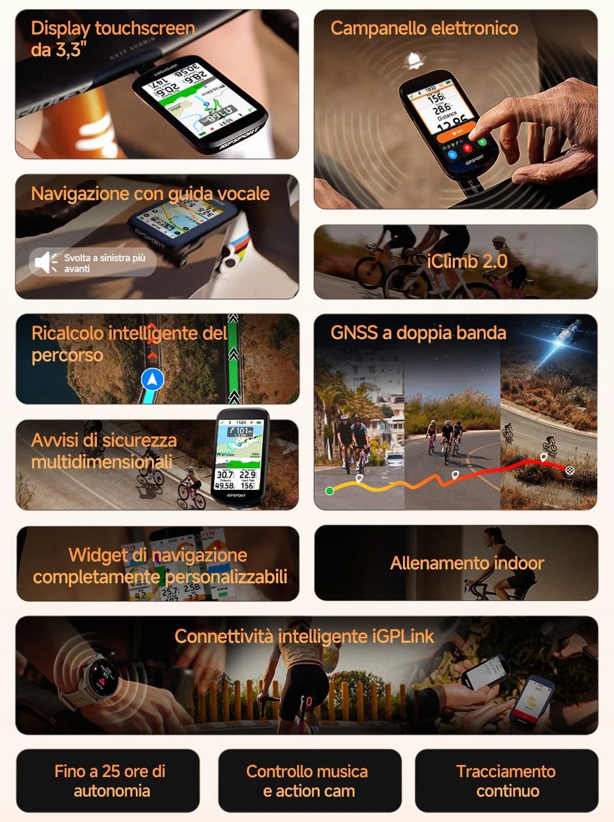 iGPSPORT BSC500 Ciclocomputer GPS per Bici, Schermo Touch 3,3", Navigazione Vocale, Campanello Elettronico