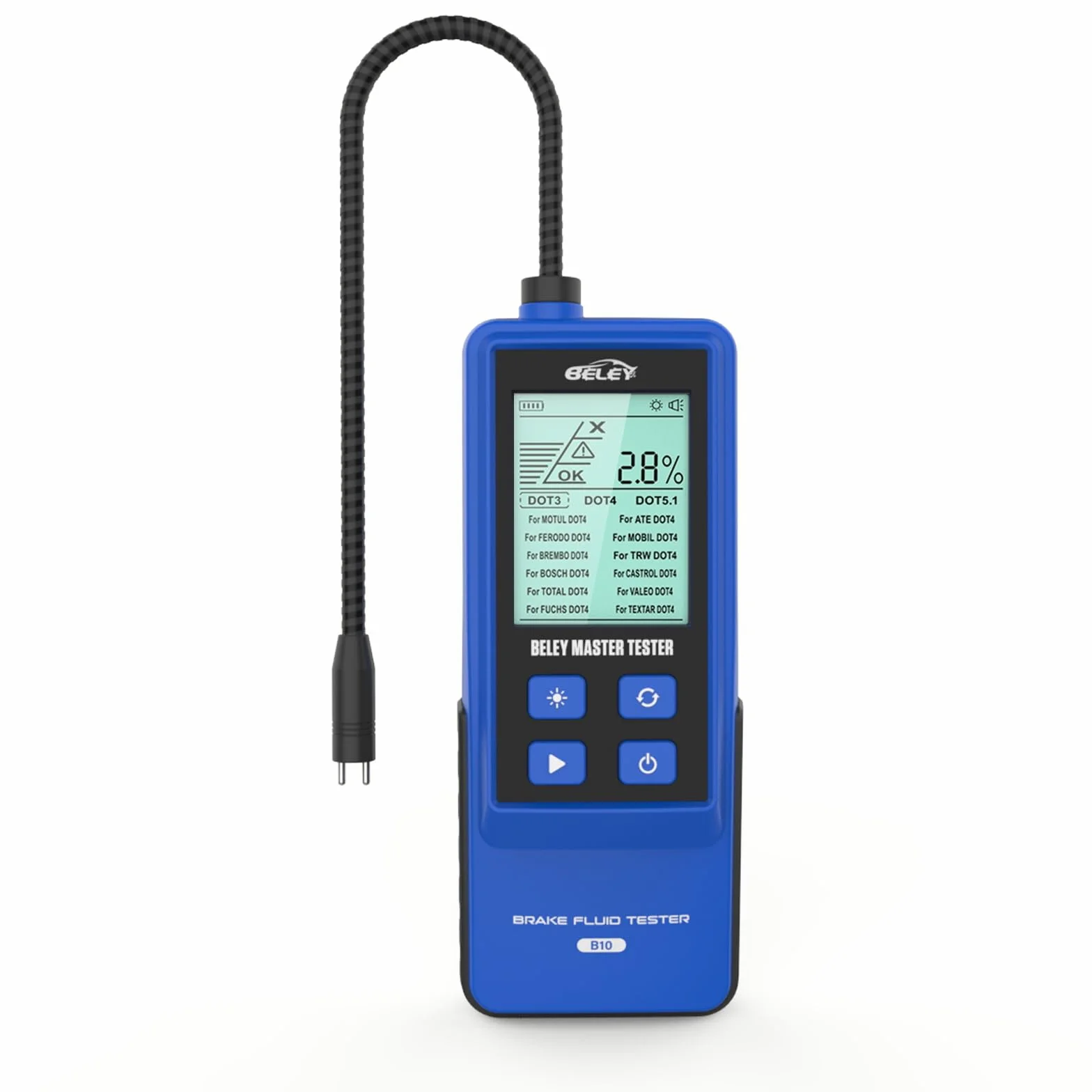 BELEY Tester del Liquido dei Freni per Auto, con Schermo LCD Retroilluminato e Analizzatore di umidità dell'olio con Sonda ad Alta Precisione per Rilevatore Liquido dei Freni DOT3 DOT4 DOT5.1 (Blu)