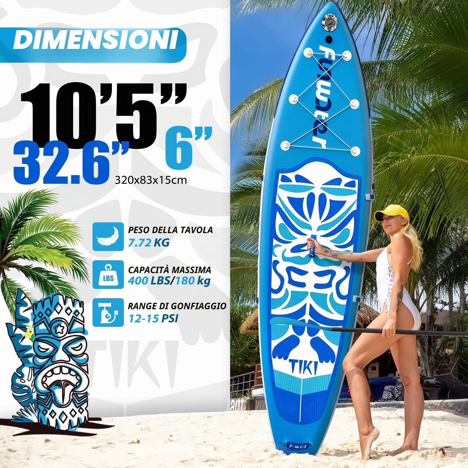 FunWater Tavola Gonfiabile Sup Con Pinne, Guinzaglio, Pompa, Pagaia, Zaino