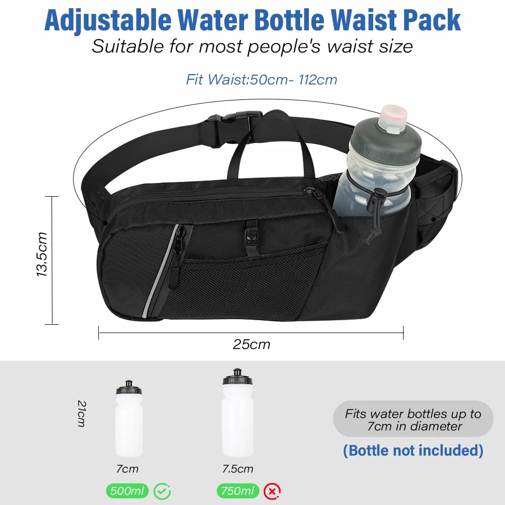 HOTUT Cintura da Corsa con Porta Bottiglia Marsupio Regolabile Sportivo per Maratona, Trail Running, Escursionismo, Jogging, Camminata (Nero)