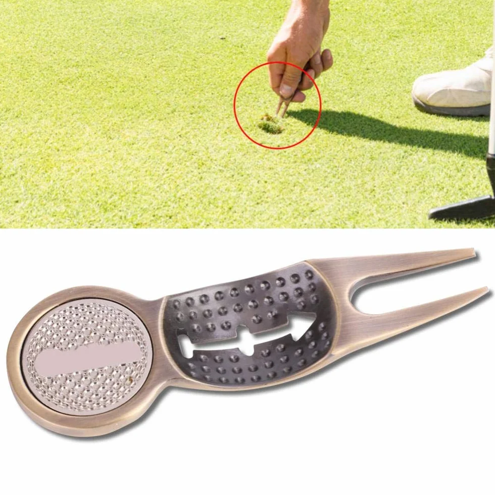 Strumento di Riparazione Divot 3 in 1 in Alluminio Verde per Golf