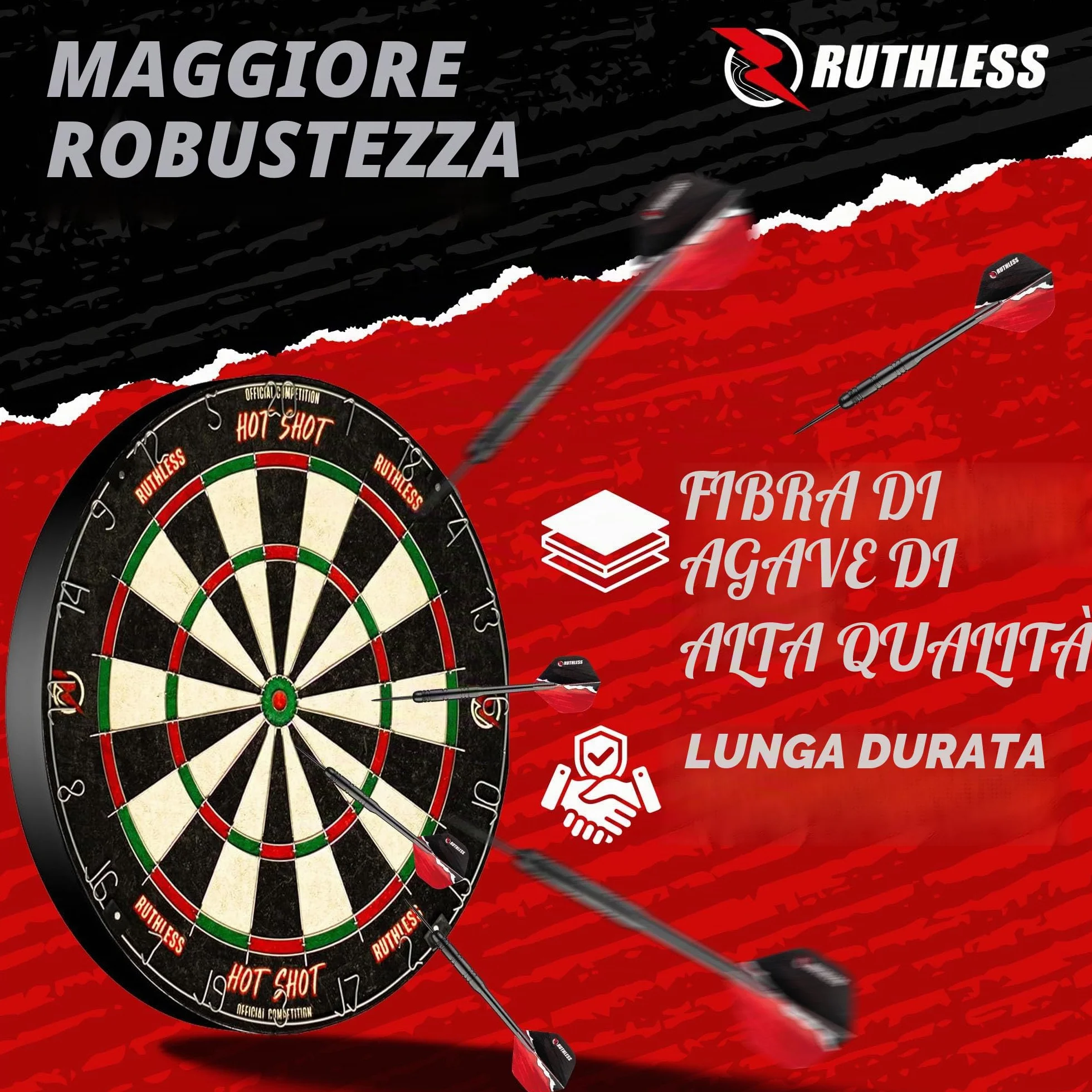 Ruthless Hot Shot Set di freccette Endurance in sisal con 2 set punta in acciaio