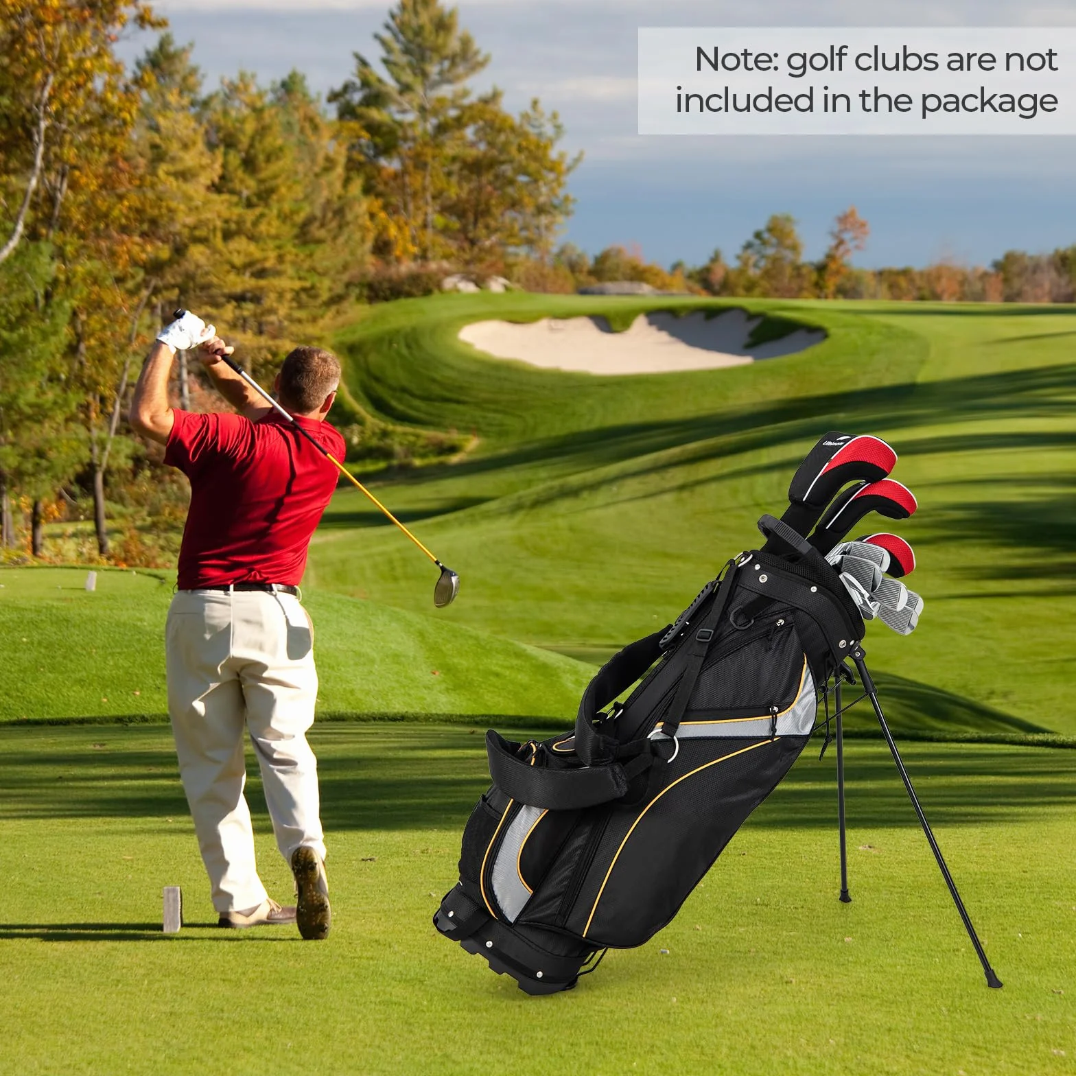 LIFEZEAL Borsa Porta Mazze da Golf 9 Pollici, Sacche con Cavalletto, 8 Scomparti, 3 Tubi in Fibra, Leggera 2,3 kg, 28 x 21 x 89,5 cm
