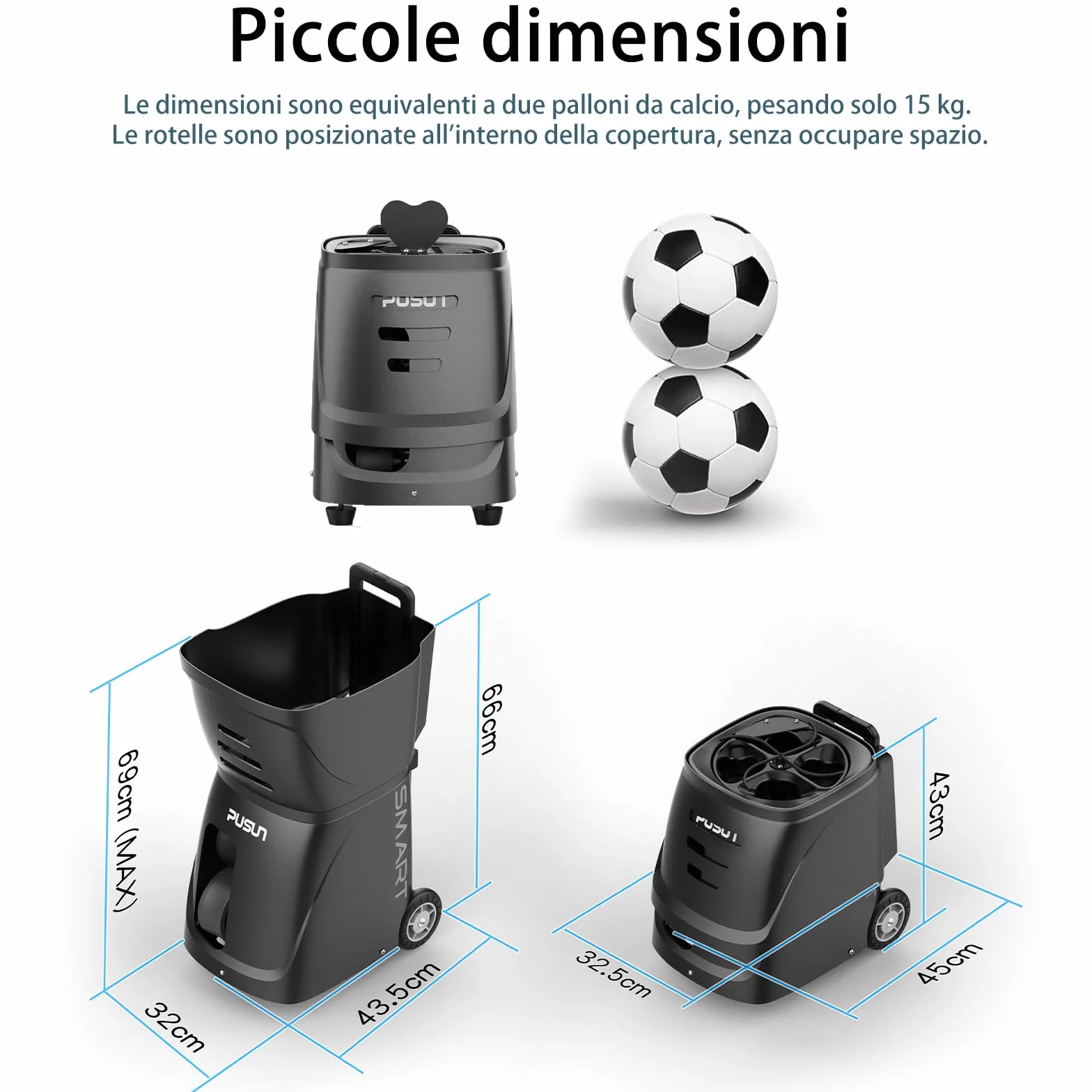 PT-Smart Macchina per palline da tennis con app telecomando Lanciatore elettronico portatile Batteria 4-6 ore Oscillazione Topspin Backspin