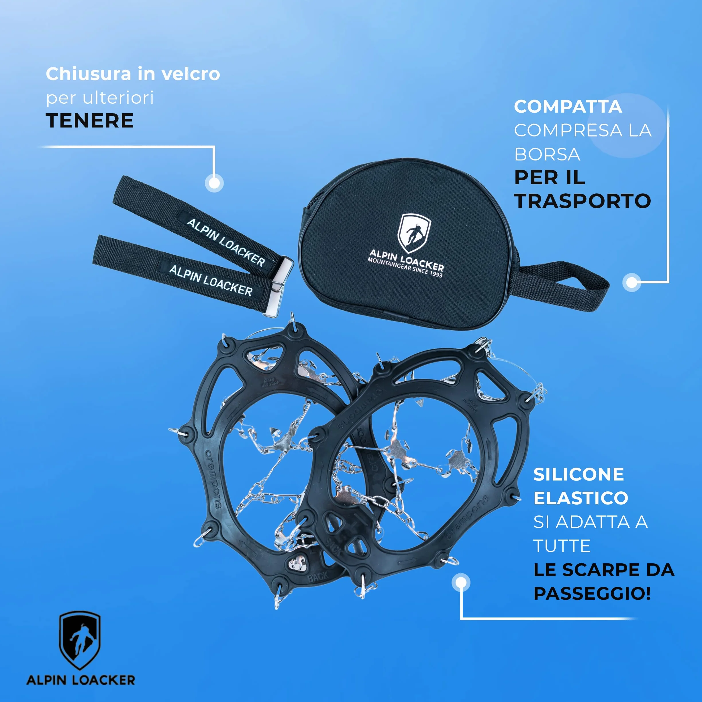 Alpin Loacker Chain PRO 18 Ramponcini per Scarponi Uomo e Donna, Ramponi da Neve per Escursioni e Trekking, M