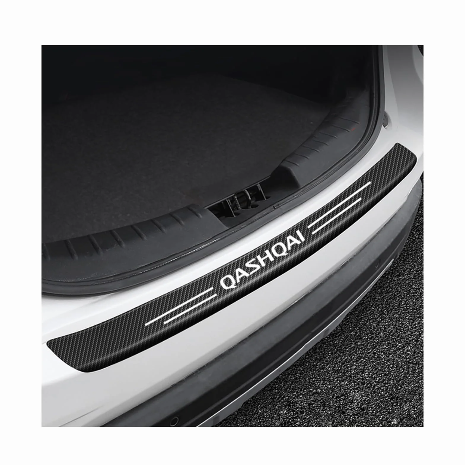 Generico Fibra Carbonio Protezione Paraurti Posteriore Striscia Pellicola per Nissan Qashqai，Adesivo Battitacco Porta Baule Auto Accessori