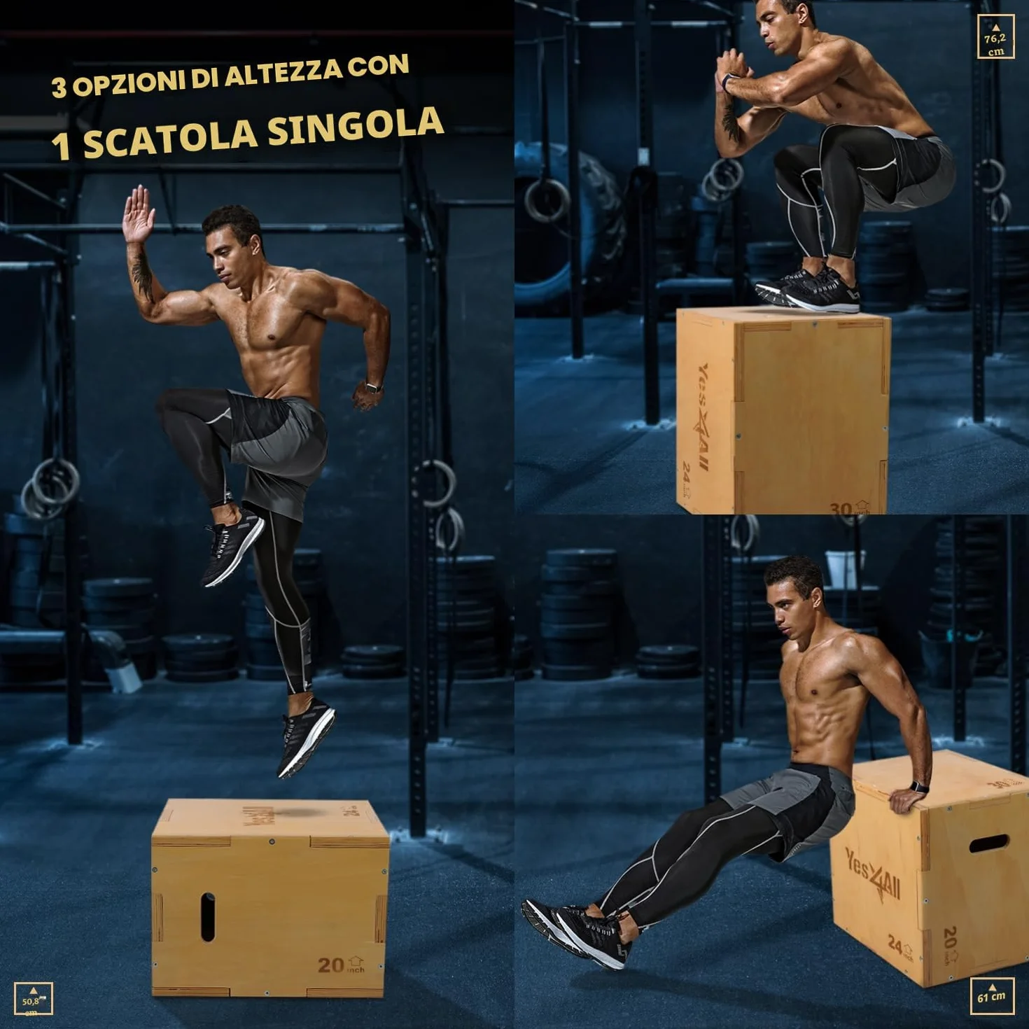 Yes4All Scatola Plyo 3 in 1 in legno antiscivolo, scatola pliometrica 40,6 x 35,6 x 30,5 cm, Wood Basic