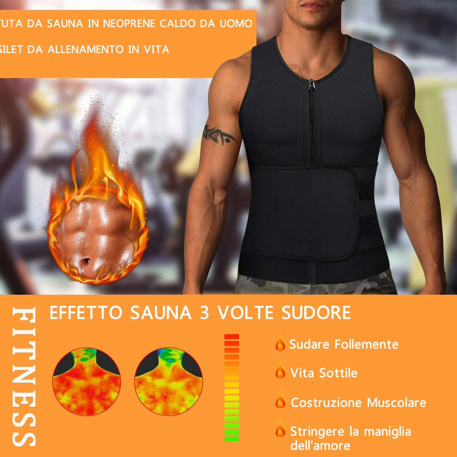 Canottiera Dimagrante Uomo Fascia Addominale Neoprene Perdita di Peso Gilet Sauna Allenamento Fitness Body Shaper