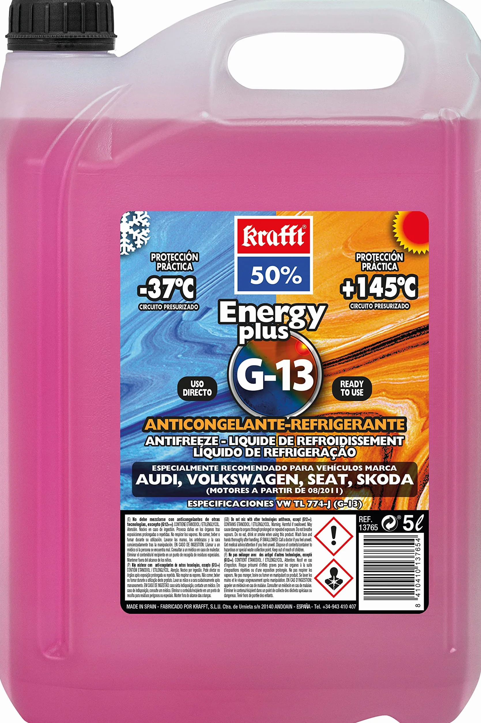 Krafft Antigelo G13 con tecnologia ibrida Si-OAT - Protezione integrale per motori del gruppo VAG - Lunga durata e massime prestazioni - Biodegradabile - 5L