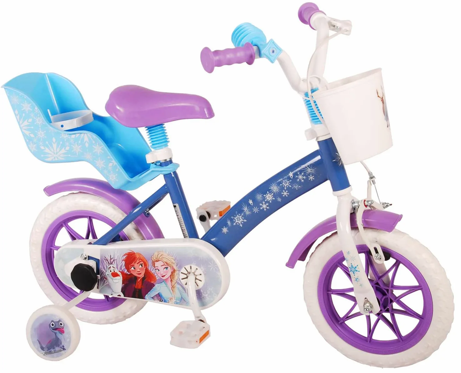 Disney, bici bambina di Frozen da 12 pollici con stabilizzatori laterali e porta bambole