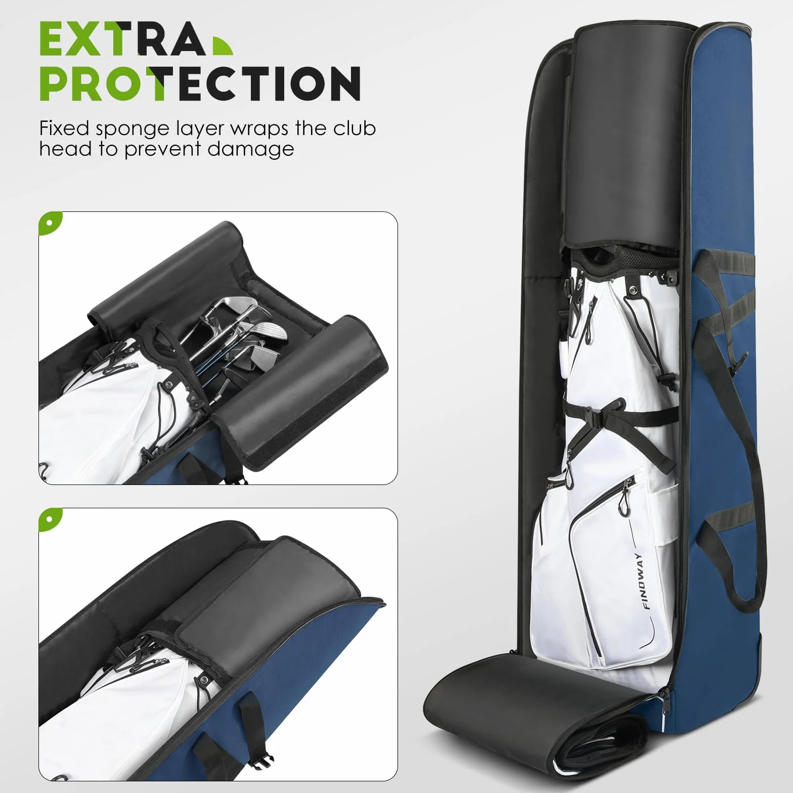 Findway Custodia da Viaggio da Golf con Ruote, Tessuto Oxford 900D Resistente/Impermeabile, Imbottita Cuscino Rimovibile per Protezione Bastoni in Volo, Premium