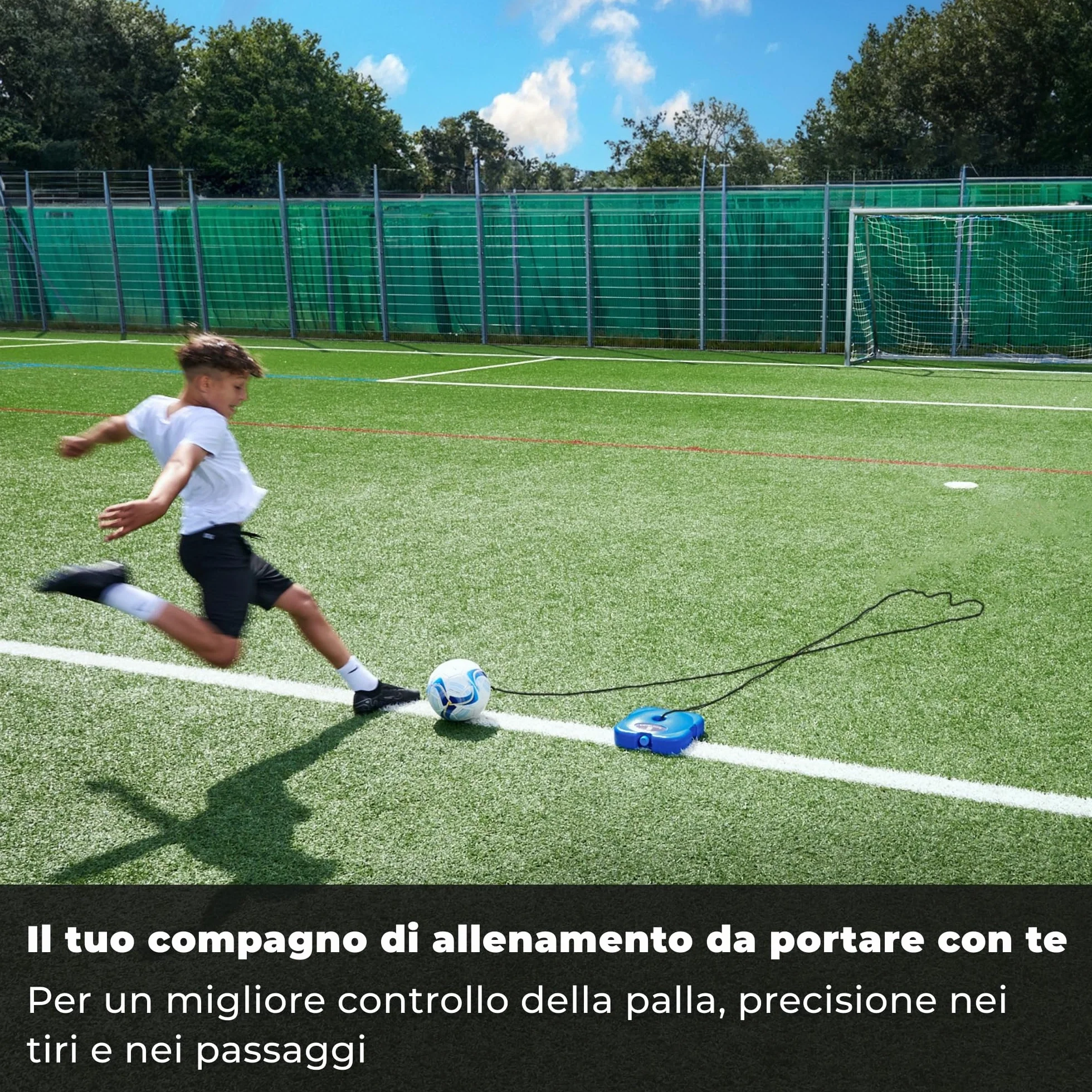 MOVEMATE Set di allenamento per calcio, con corda, ideale come regalo da calcio per ragazzi, strumento di allenamento innovativo per esterni, in giardino, sul campo da calcio
