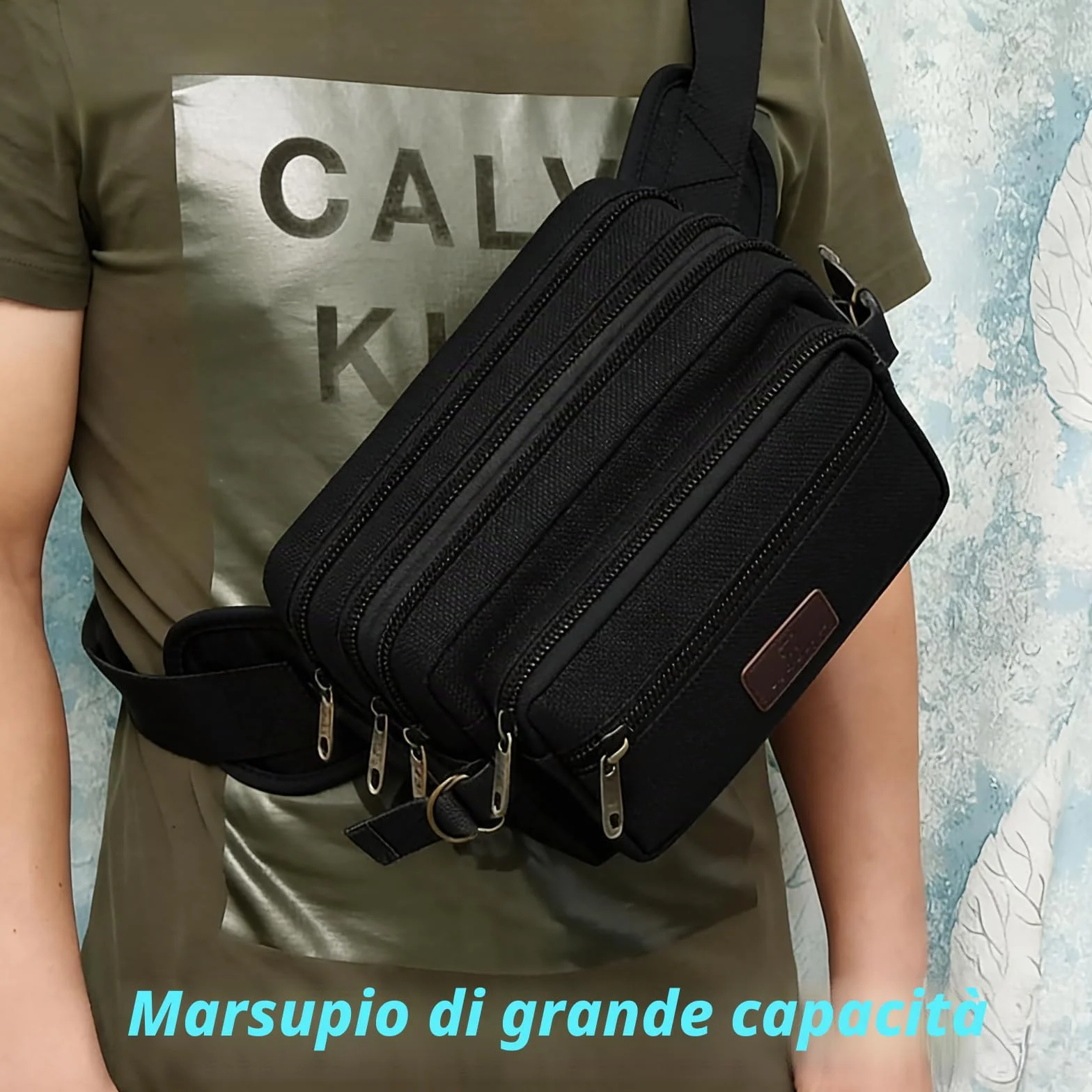 Marsupio Uomo Grande con 7 Tasche Bum Bag Cintura Regolabile per Escursionismo Bicicletta