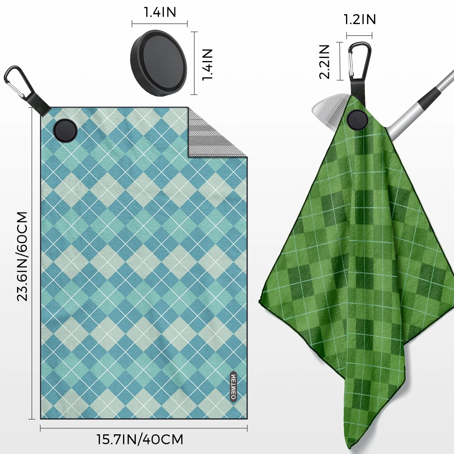 Asciugamani magnetici da golf set di 2 con design a nido d'ape e gancio