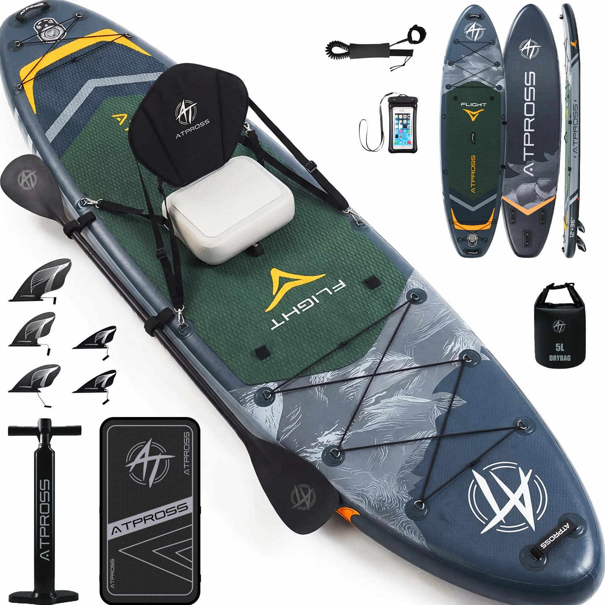 Tavola SUP Gonfiabile con Sedile Kayak e Accessori, 366x92cm Stand Up Paddle Extra Largo e Stabile, Portata 240kg, Canoa Gonfiabile 2 Posti per Yoga, Pesca e Surf