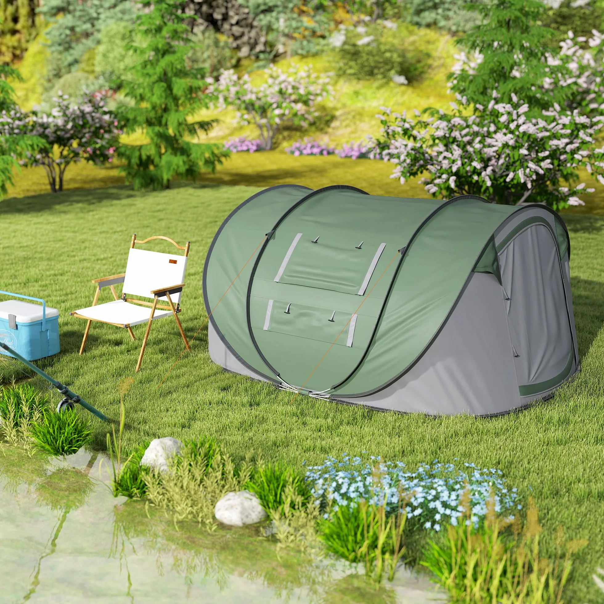 Outsunny Tenda da Campeggio Pop Up 2 Posti Impermeabile 263.5x220x123 cm Verde Scuro