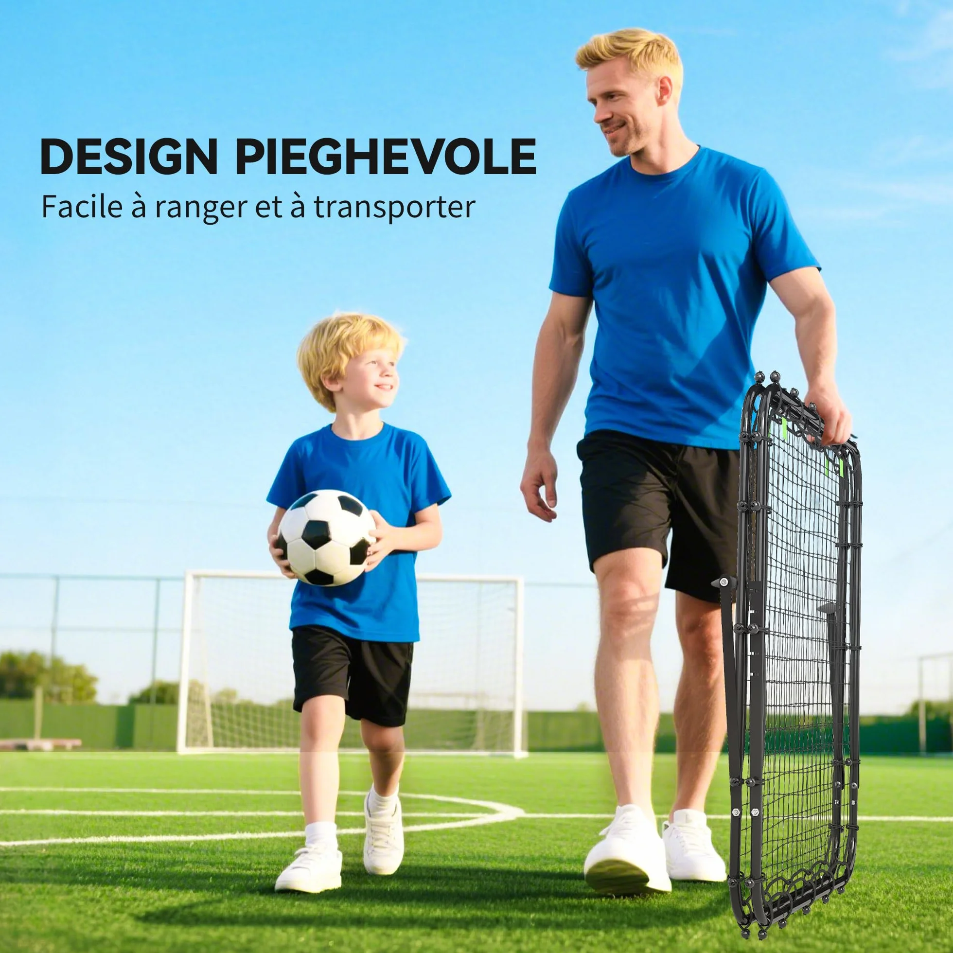 HOMCOM Pieghevole Rete di Rimbalzo Calcio 100x95x90 cm Acciaio Angolazione Regolabile Allenamento Baseball Pallavolo