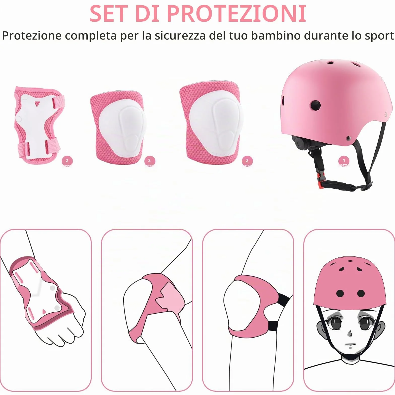 ZWOOS Ginocchiere per bambini con casco, set protezioni 3-10 anni