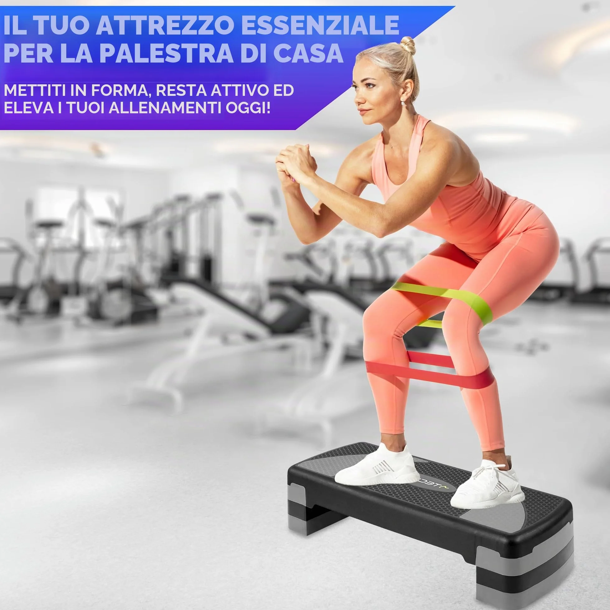 TechFit Stepper Fitness Aerobica Regolabile Casa Palestra, Piattaforma Antiscivolo, Capacità Carico 120 Kg