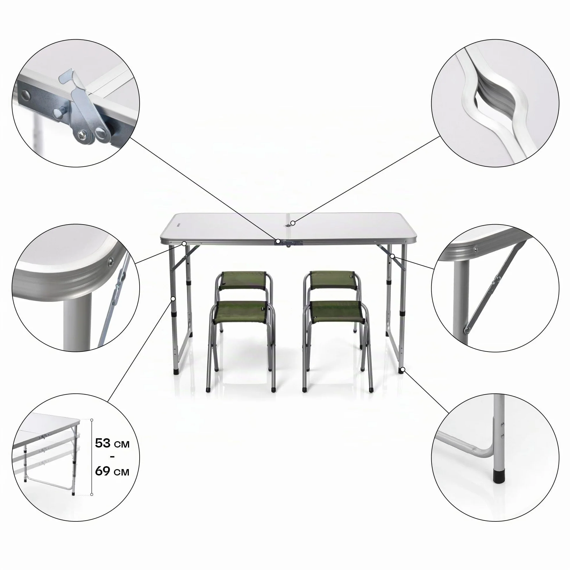Meteor Tavolo e Sedie Pieghevoli Portatile Set con 4 Sgabelli per Campeggio Giardino Picnic